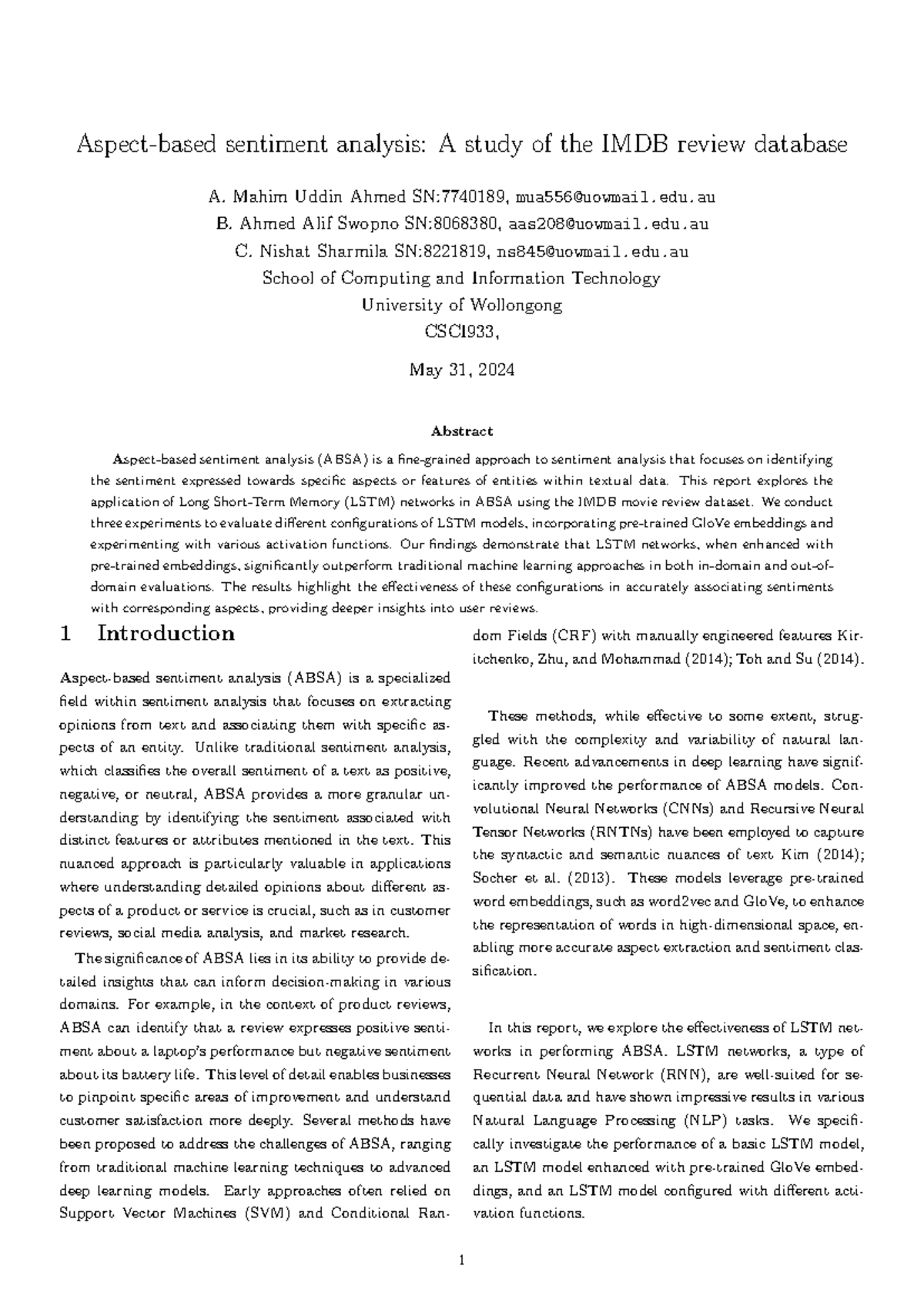 Aspect based sentiment analysis A study of the IMDB review database ...