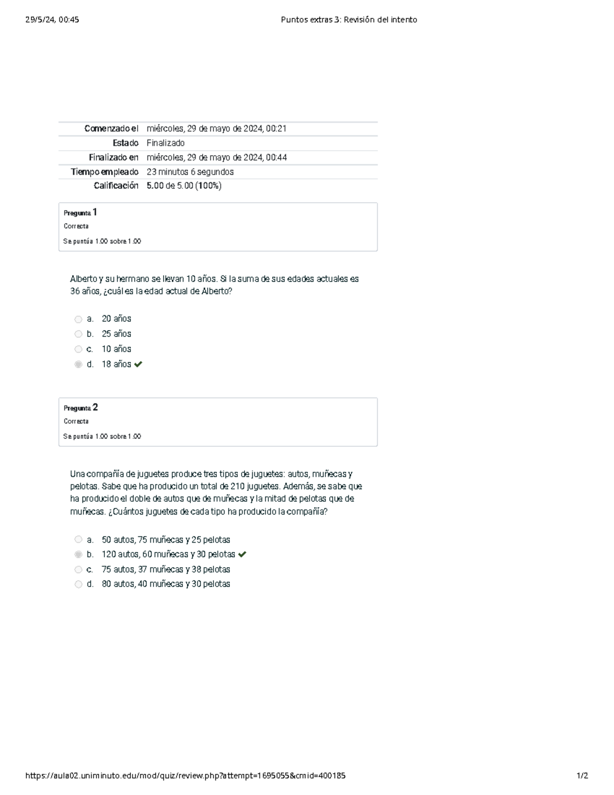 Puntos extras 3 Revisión del intento - Comenzado el miércoles, 29 de ...