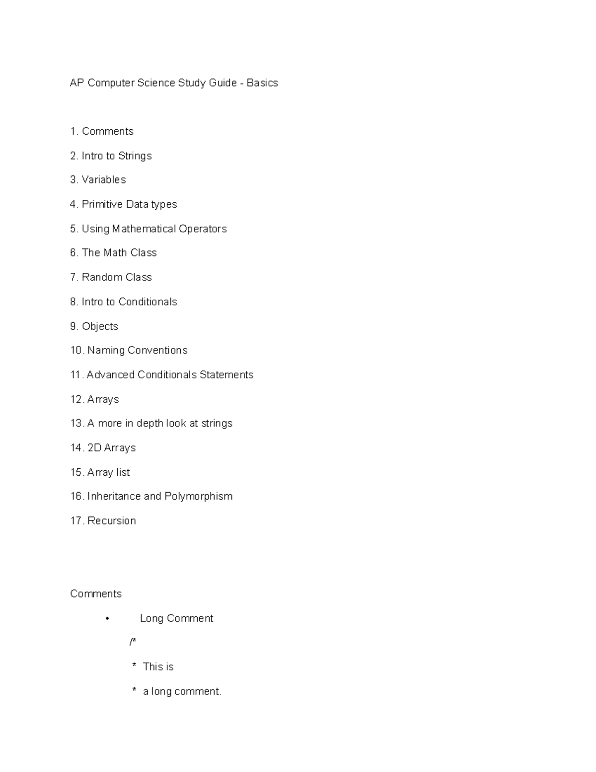 AP Computer Science Study Guide - Basics - AP Computer Science Study ...