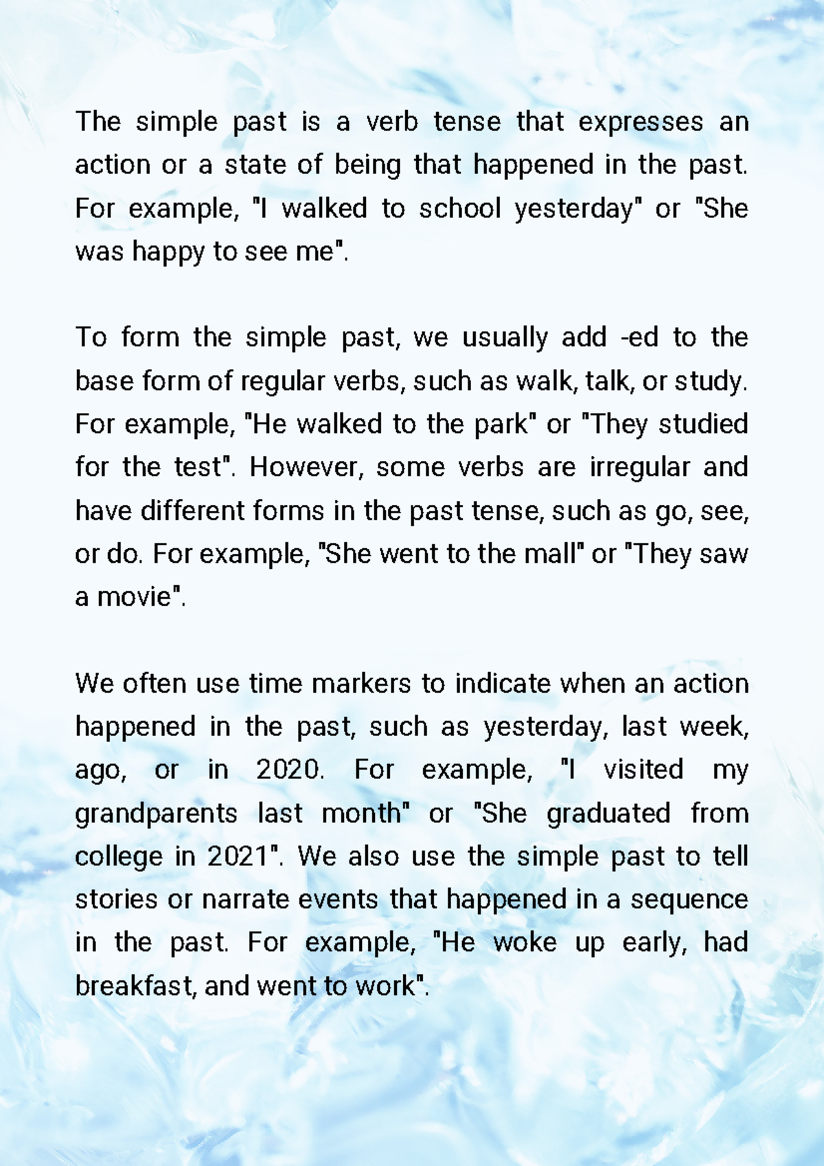 THE Simple PAST Tense - Resumen Lectoescritura del inglés II - The ...