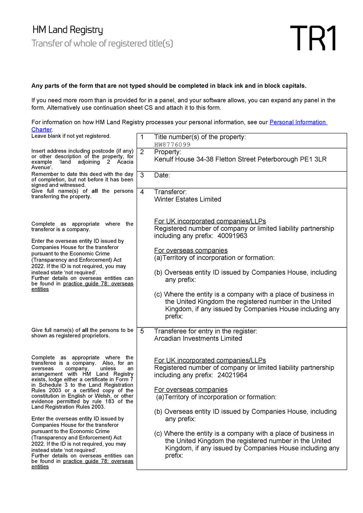 Form TR1 Exemplar - Any parts of the form that are not typed should be ...