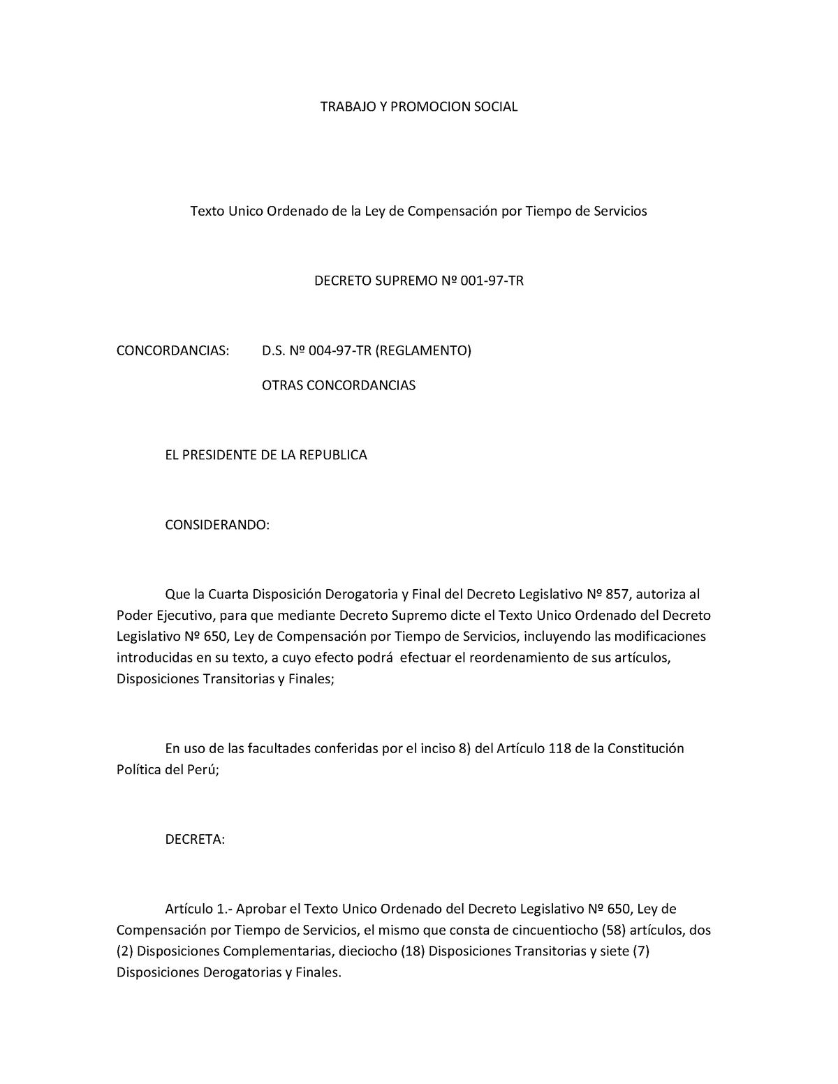 CTS Reglamento Norma para calculo de beneficios sociales según