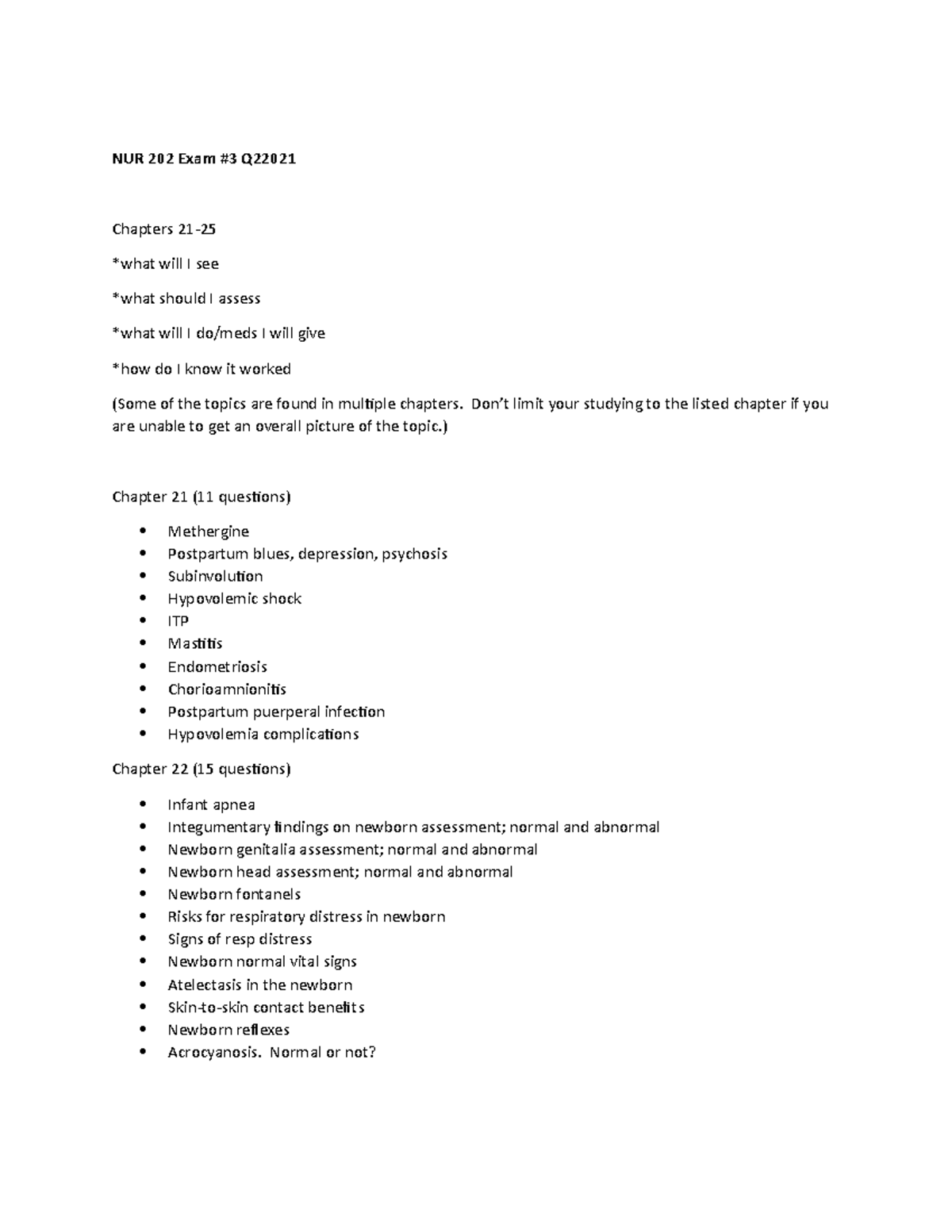 Exam 3 Study Guide - NUR 202 Exam #3 Q Chapters 21- *what will I see ...