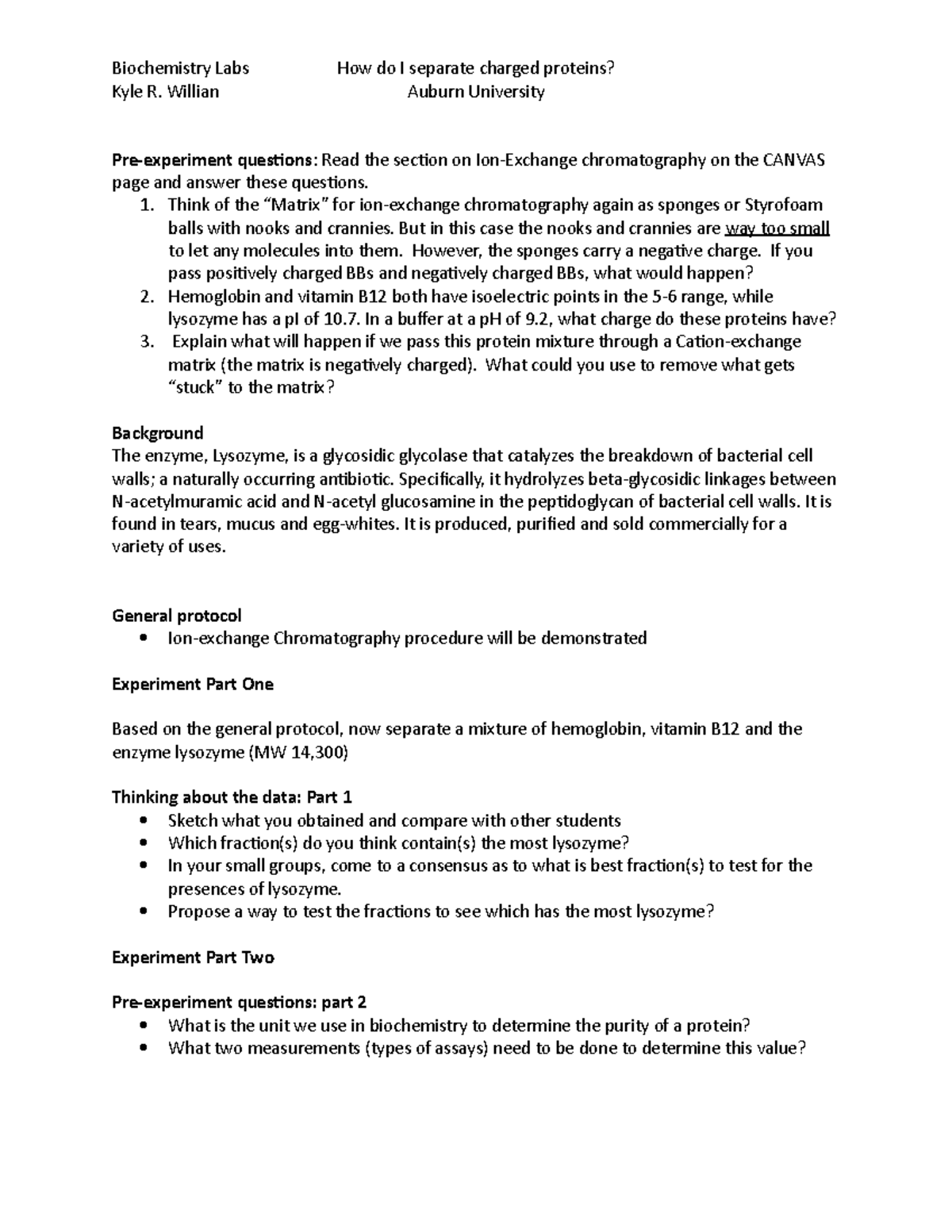 Ion exchange notes Biochemistry Labs How do I separate charged