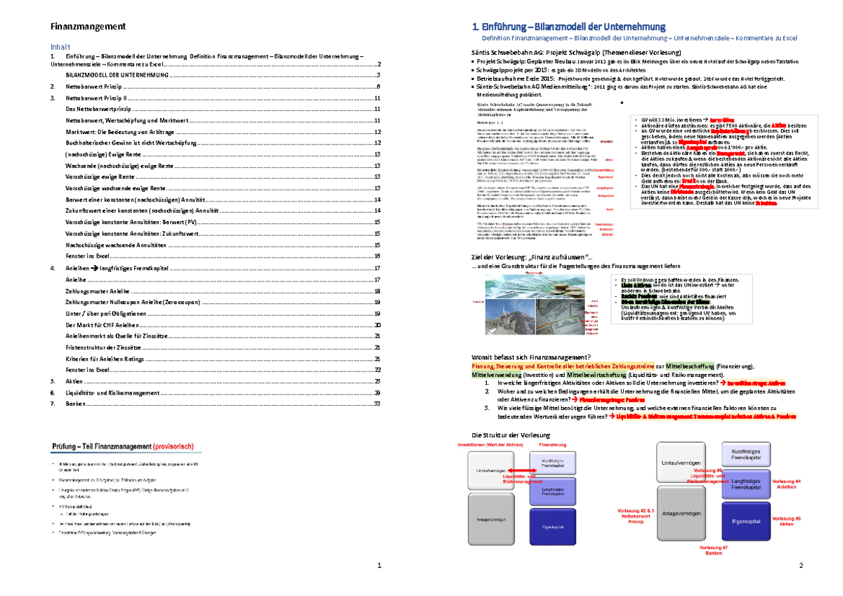 ZSMF FM - Zusammenfassung Finanzmanagement 2022. - Finanzmangement ...