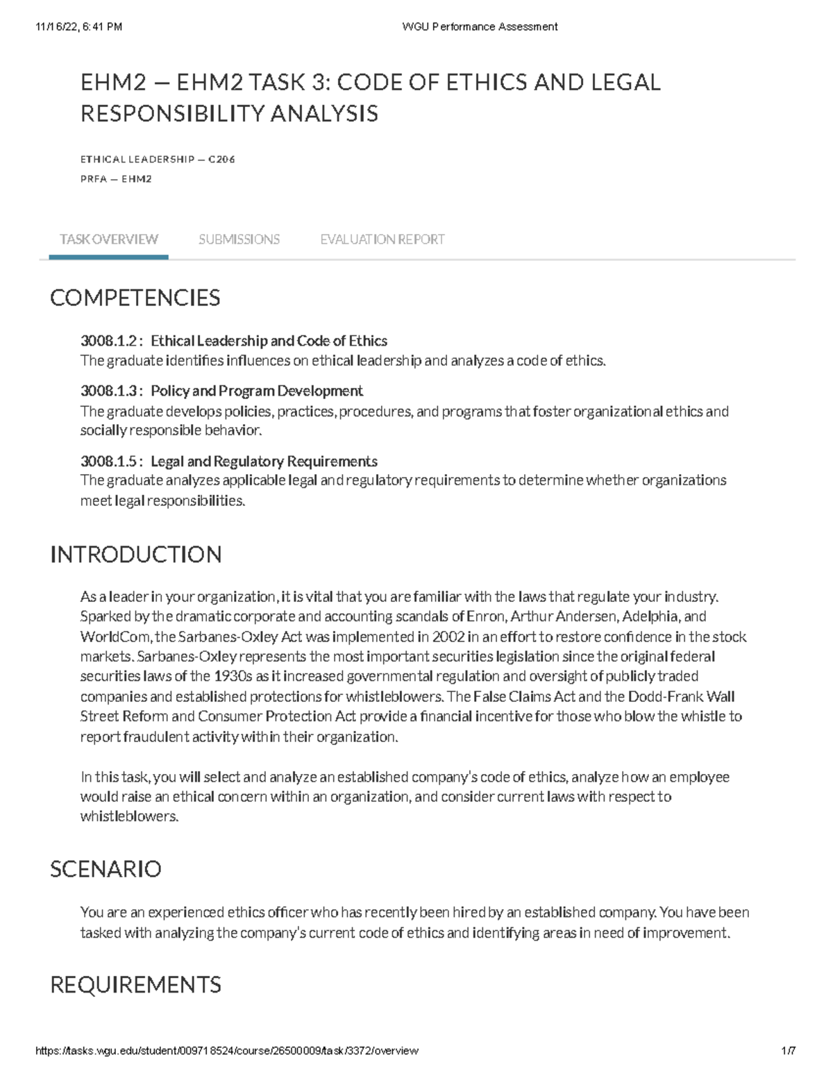 WGU Performance Assessment Task3 Rubrik EHM2 — EHM2 TASK 3 CODE OF