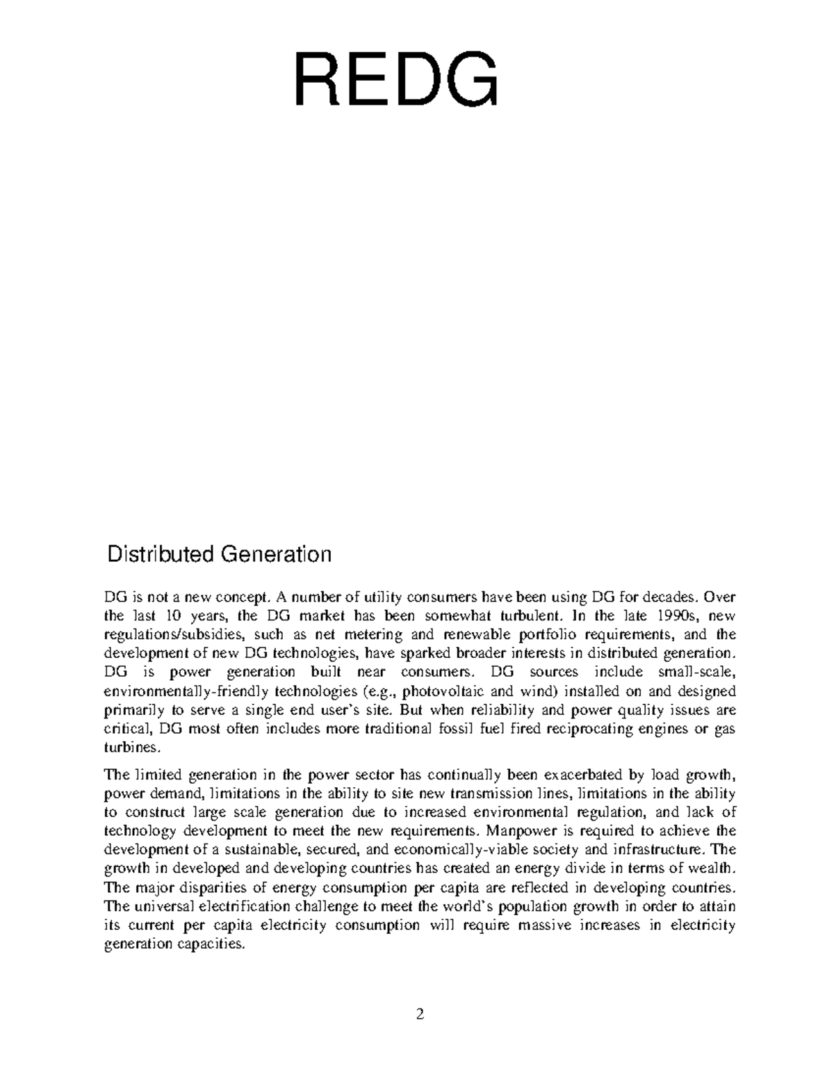 REDG - Renewable energy and distributed generation - electrical ...