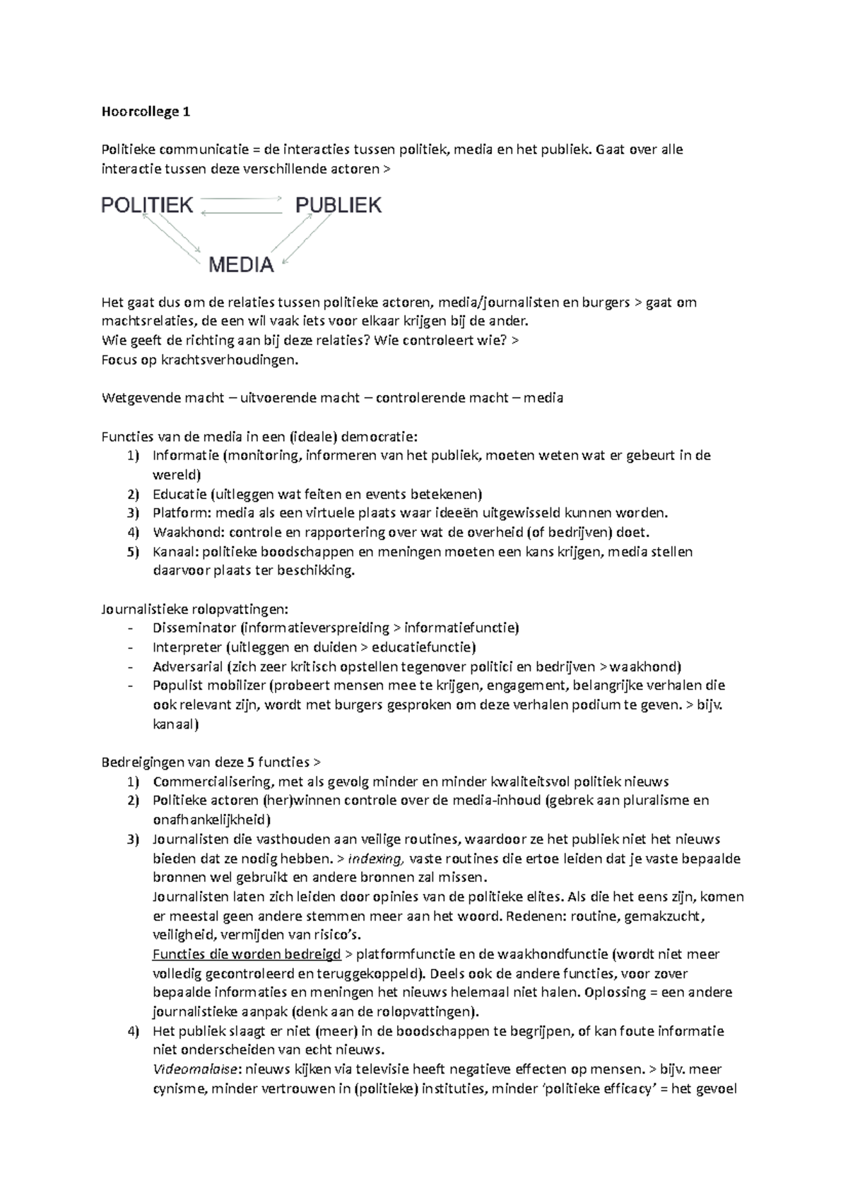 Samenvatting Hoorcolleges Hoorcollege Politieke Communicatie De Interacties Tussen