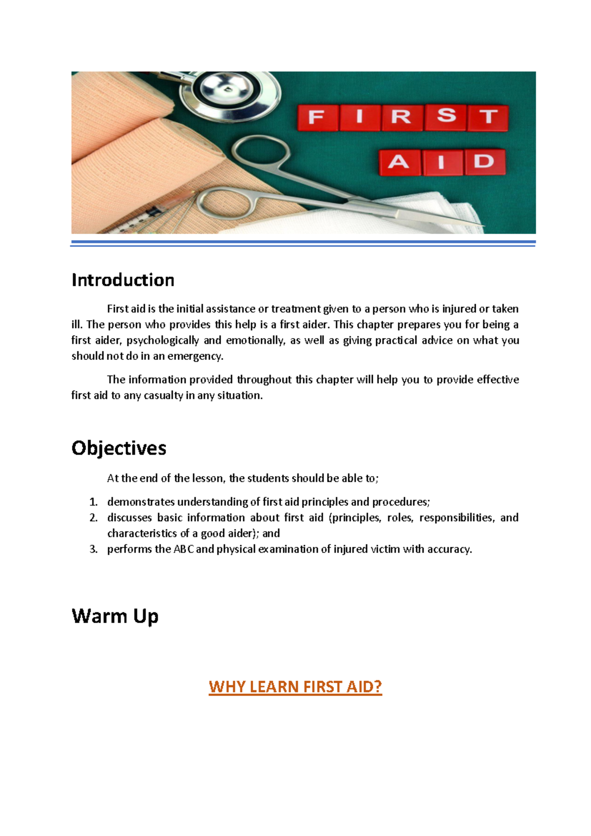 First-Aid - First Aid - Introduction First aid is the initial ...