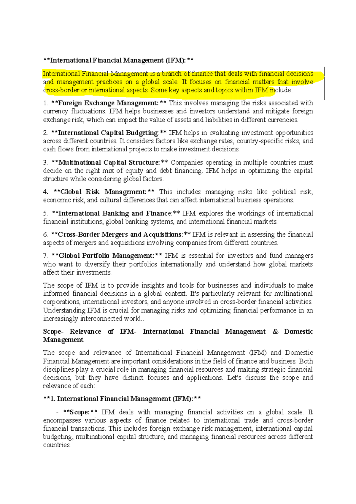 International Financial Management - It focuses on financial matters ...