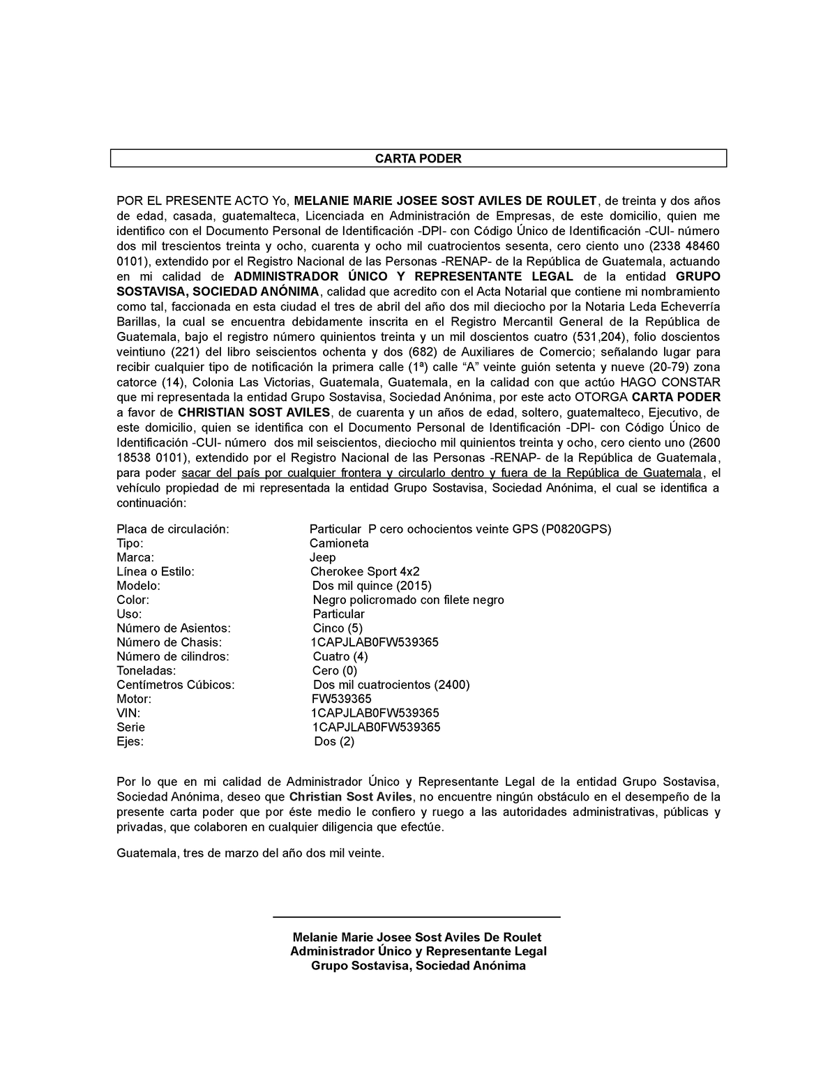 Carta Poder Para Poder Sacar Un Vehiculo Guatemala El 1422