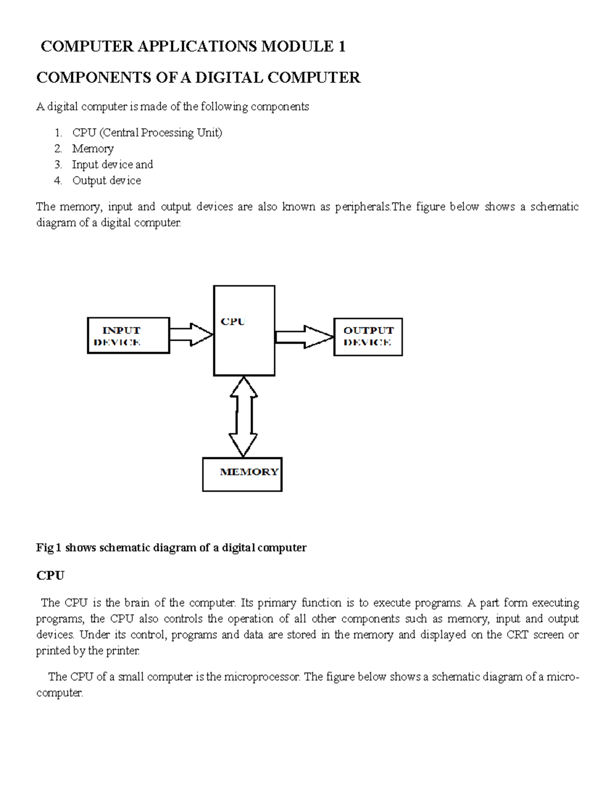 Component of a Digital Computer - COMPUTER APPLICATIONS MODULE 1 ...