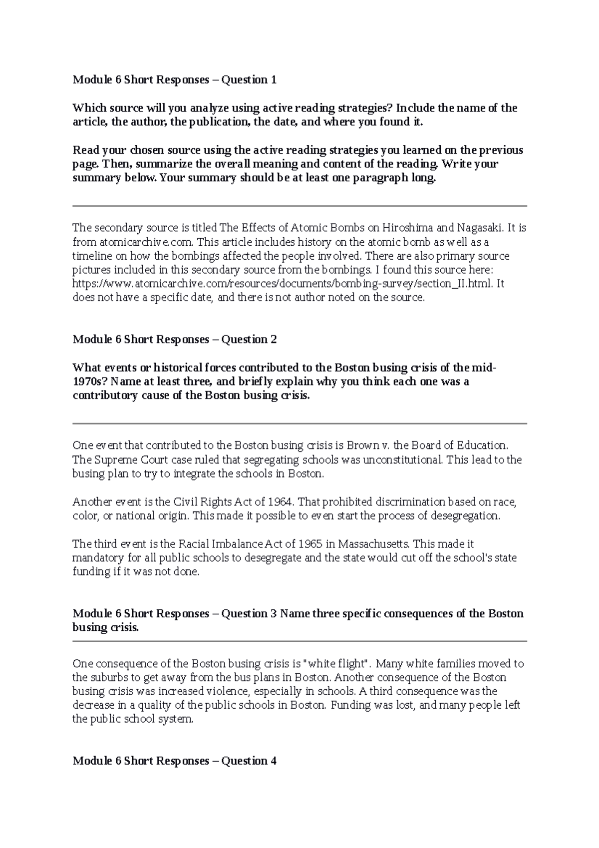 HIS 200 Applied History - Module 6 Short Responses – Question 1 Which ...