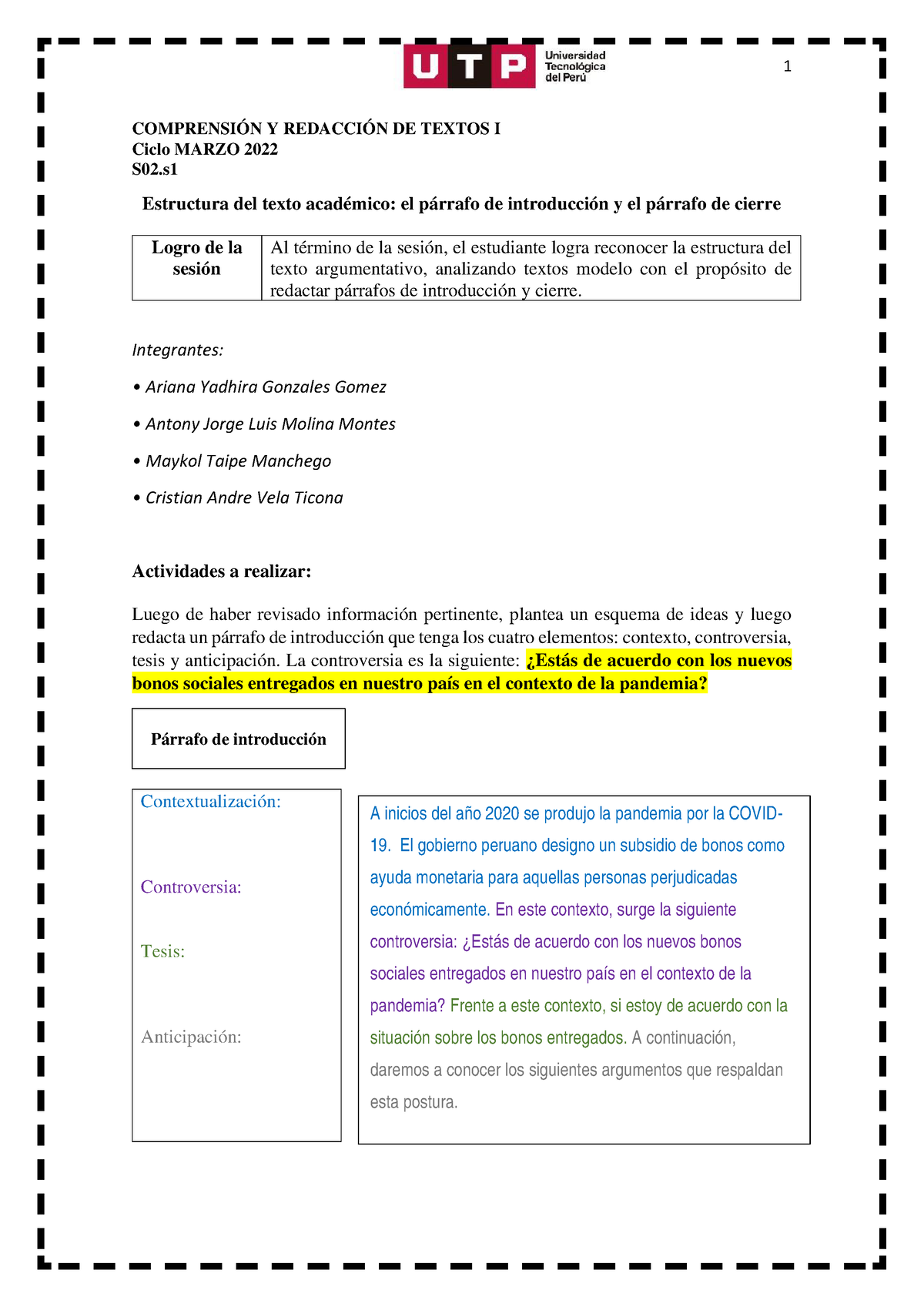 S02.s1- Resuelto 1-Párrafo Introducción Y Cierre (material) Marzo 2022 ...