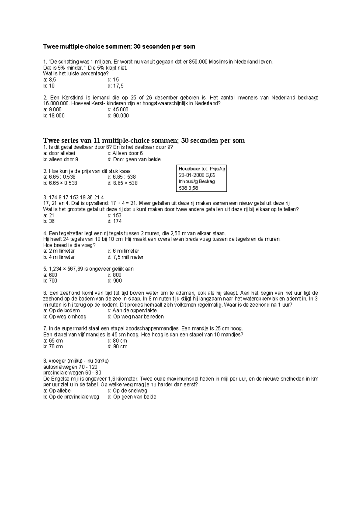 Proef Oefen Tentamen Vragen En Antwoorden Toets Twee Multiple Choice Sommen