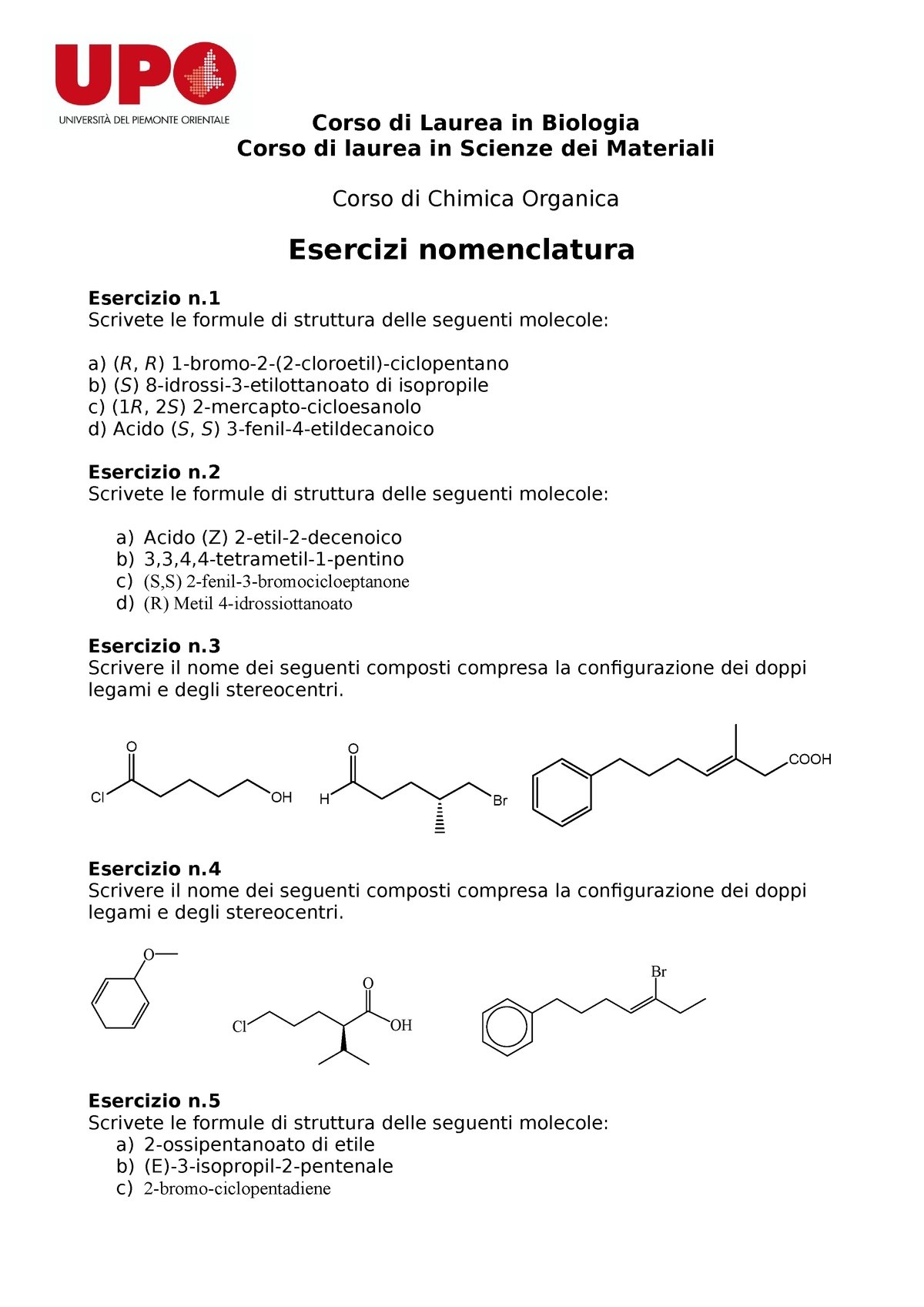 Esercizi Nomenclatura Con Isomeria 2 Studocu