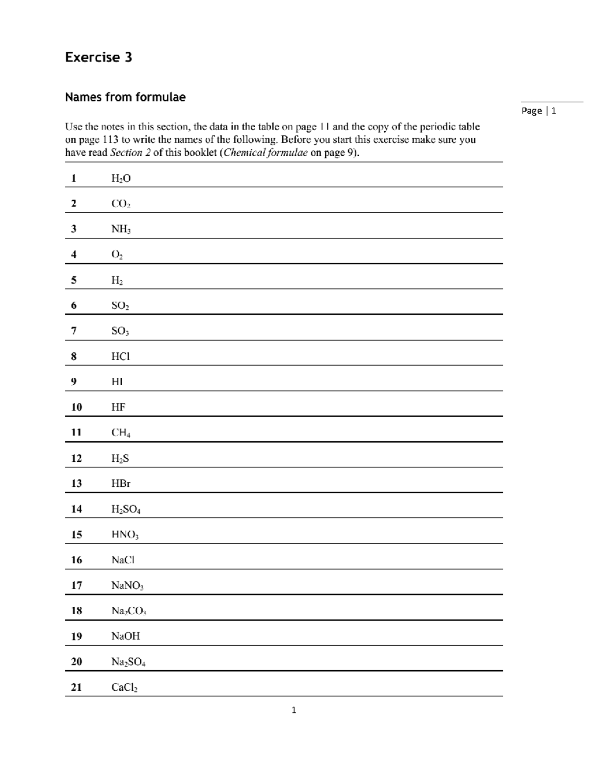 Exercise 3 - Writing chemical Formula- Redox Chemistry - Page | Page ...