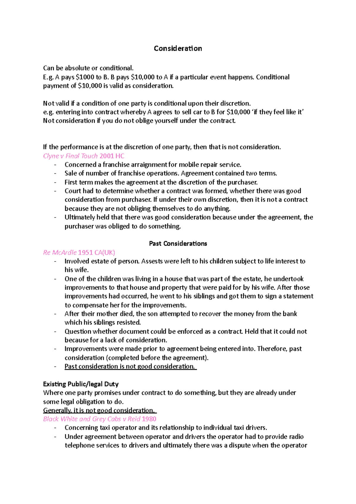 6. Consideration - Consideration Can be absolute or conditional. E. A ...