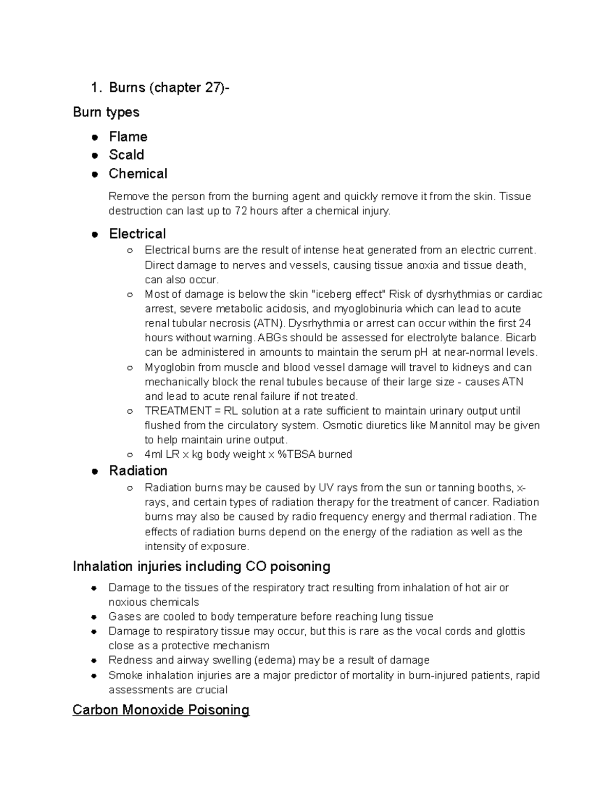 Test 2 Review - Summary notes from Week 1-5 - 1. Burns (chapter 27 ...