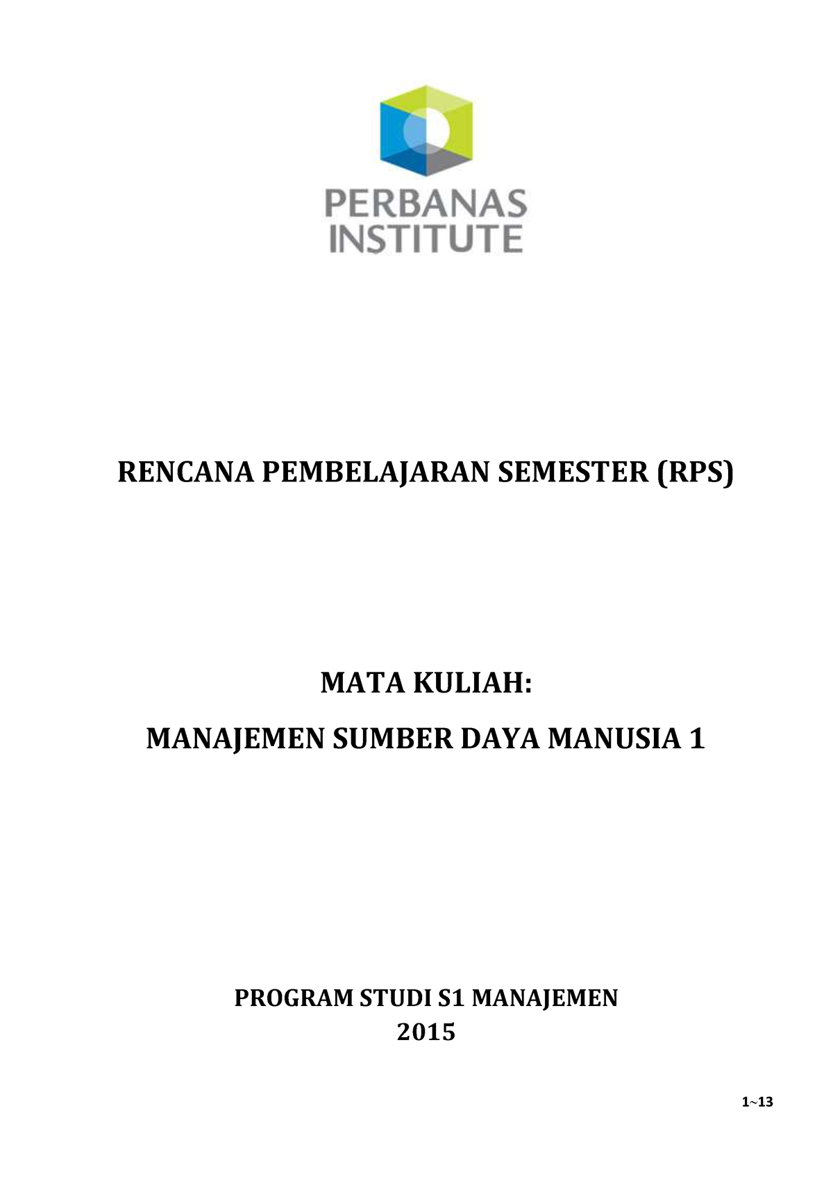 RPS Manajemen Sumber Daya Manusia 1 - RENCANA PEMBELAJARAN SEMESTER ...