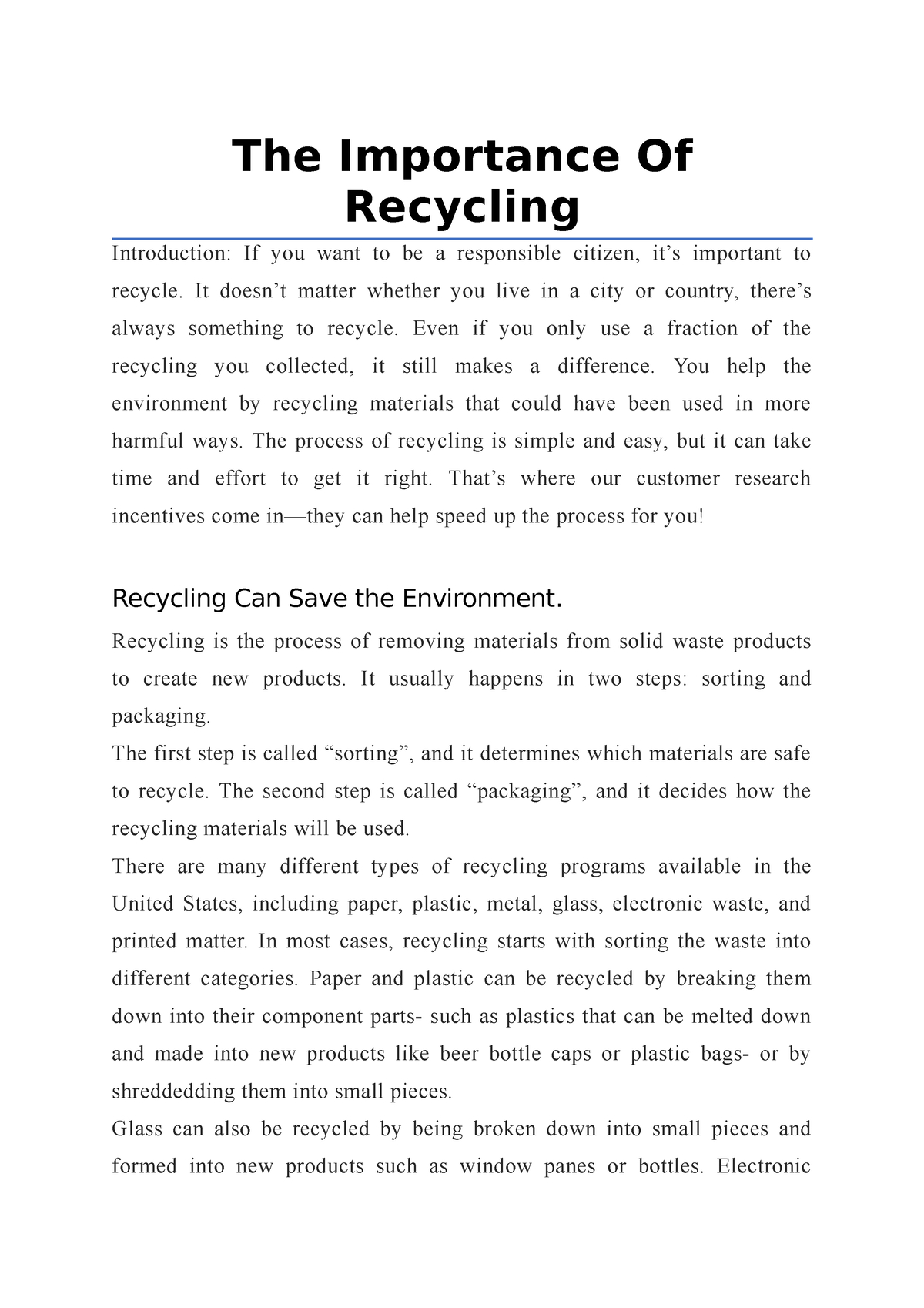 importance of recycling introduction essay