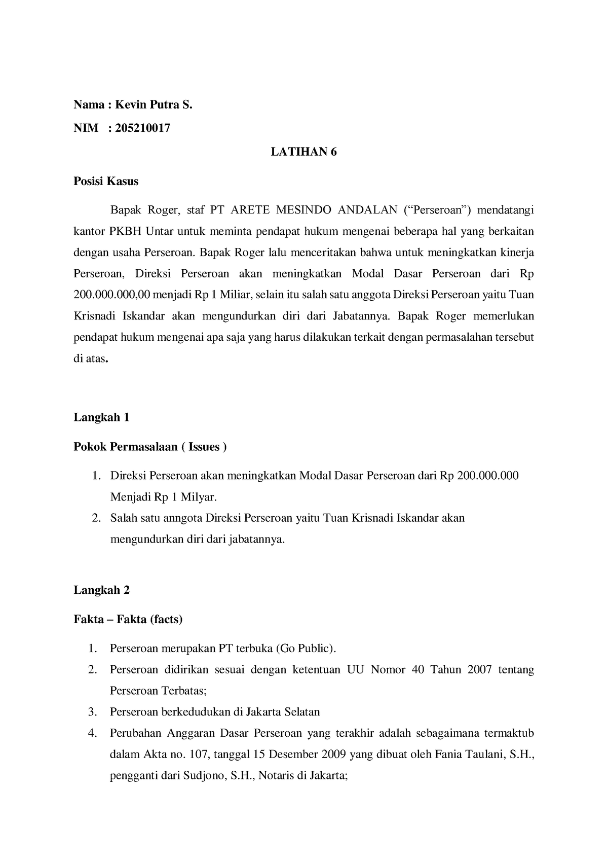 PLKH 4 Legal Opinion Studi Kasus - Nama : Kevin Putra S. NIM ...