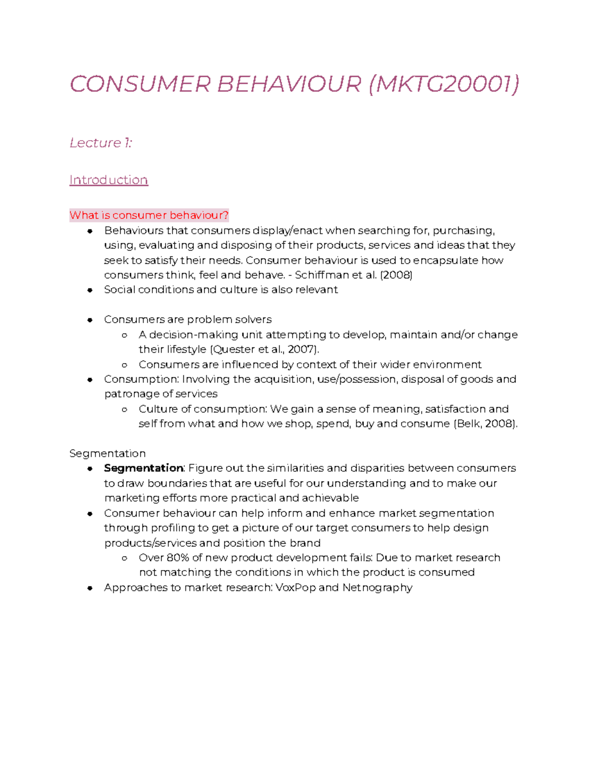 Consumer Behaviour Lecture Notes - CONSUMER BEHAVIOUR (MKTG20001 ...