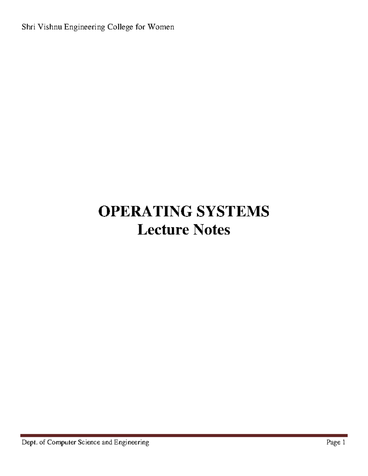 Operating System Notes - OPERATING SYSTEMS Lecture Notes UNIT ...