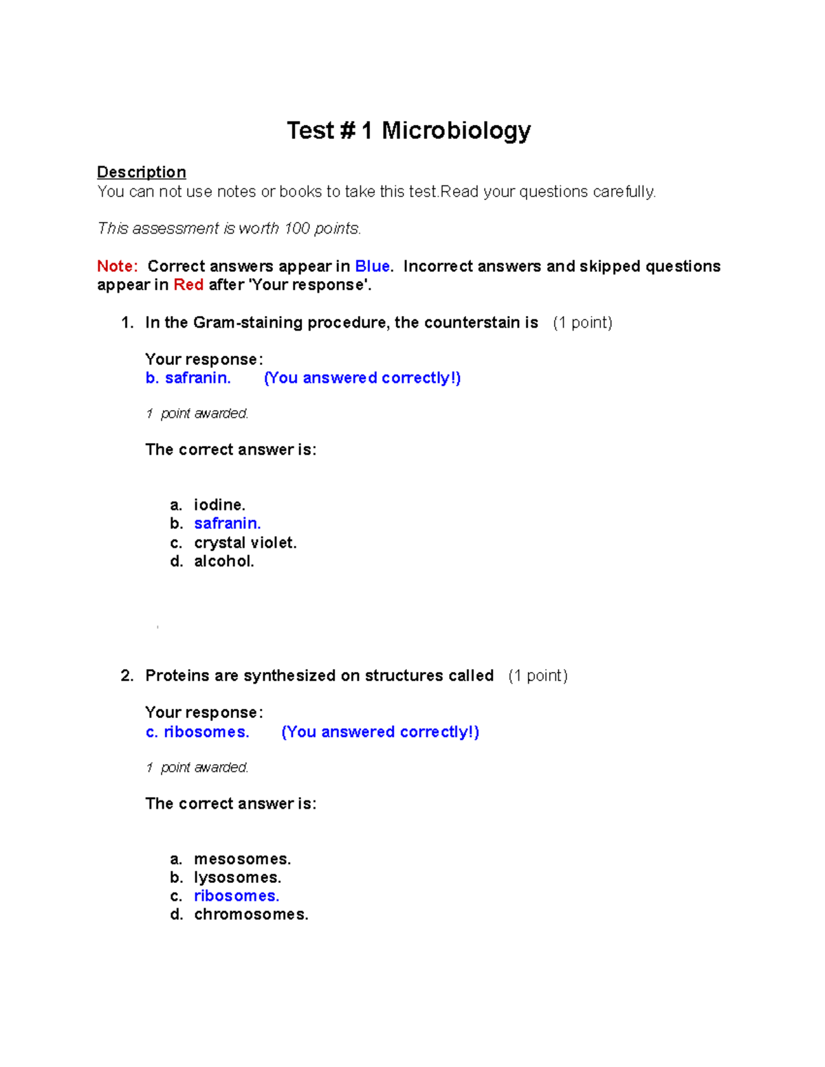 Fdocuments Microbiology practice questions Test 1 Microbiology
