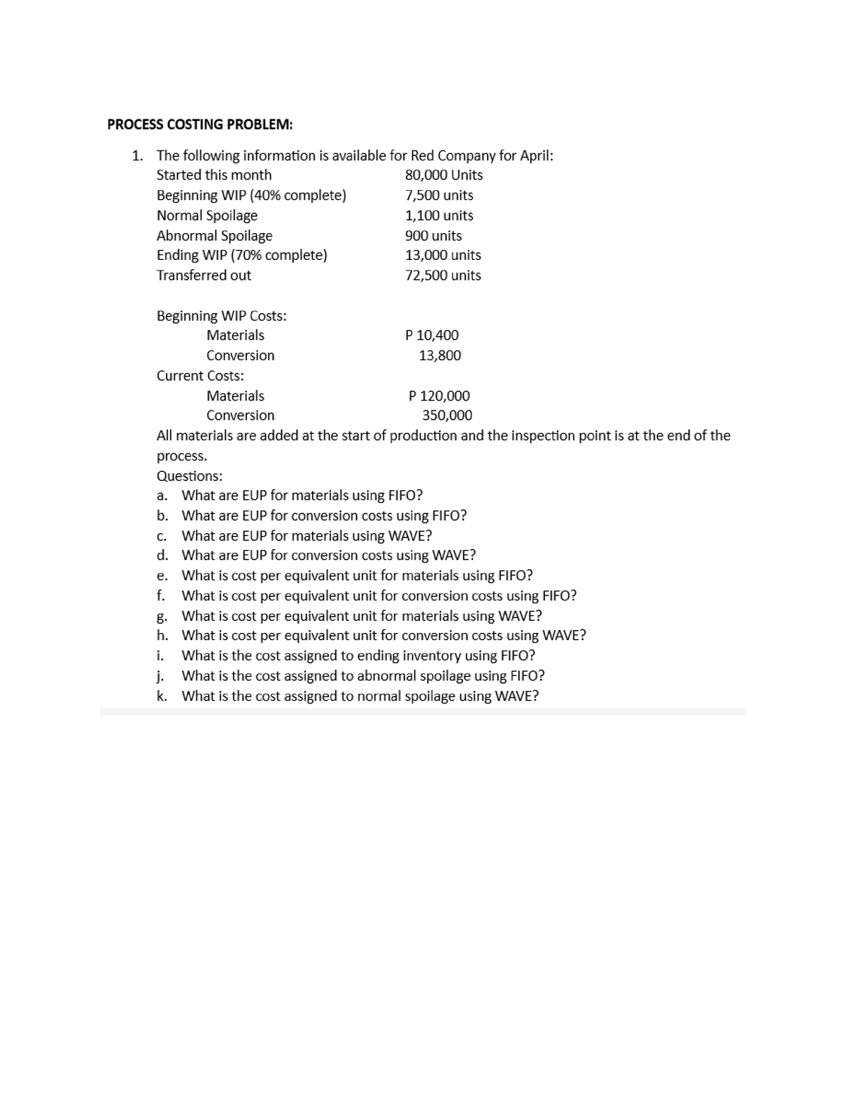 Cost Accounting Process Costing Problem Accountancy Studocu