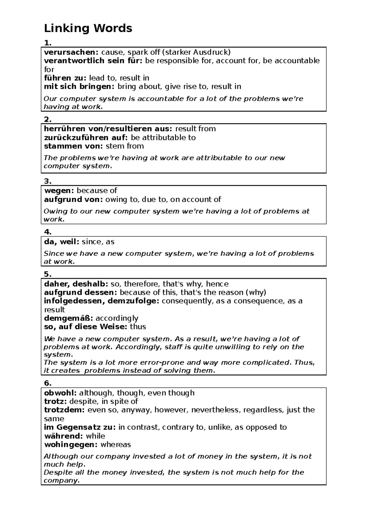 Phrase collection- Linking Words - Helps structure forum texts ...