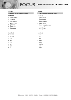 Focus 4 2E Grammar Quiz Unit5 5 Group A B Answers - © Pearson 2020 ...