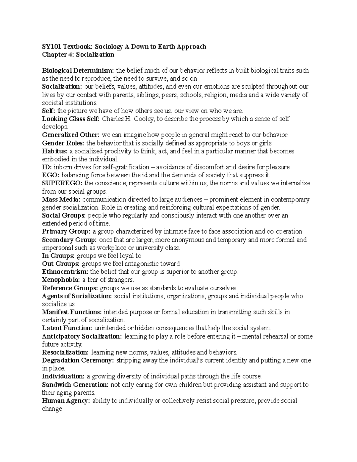 SY101 Chapter 4 - Lecture notes 4 - SY101 Textbook: Sociology A Down to ...