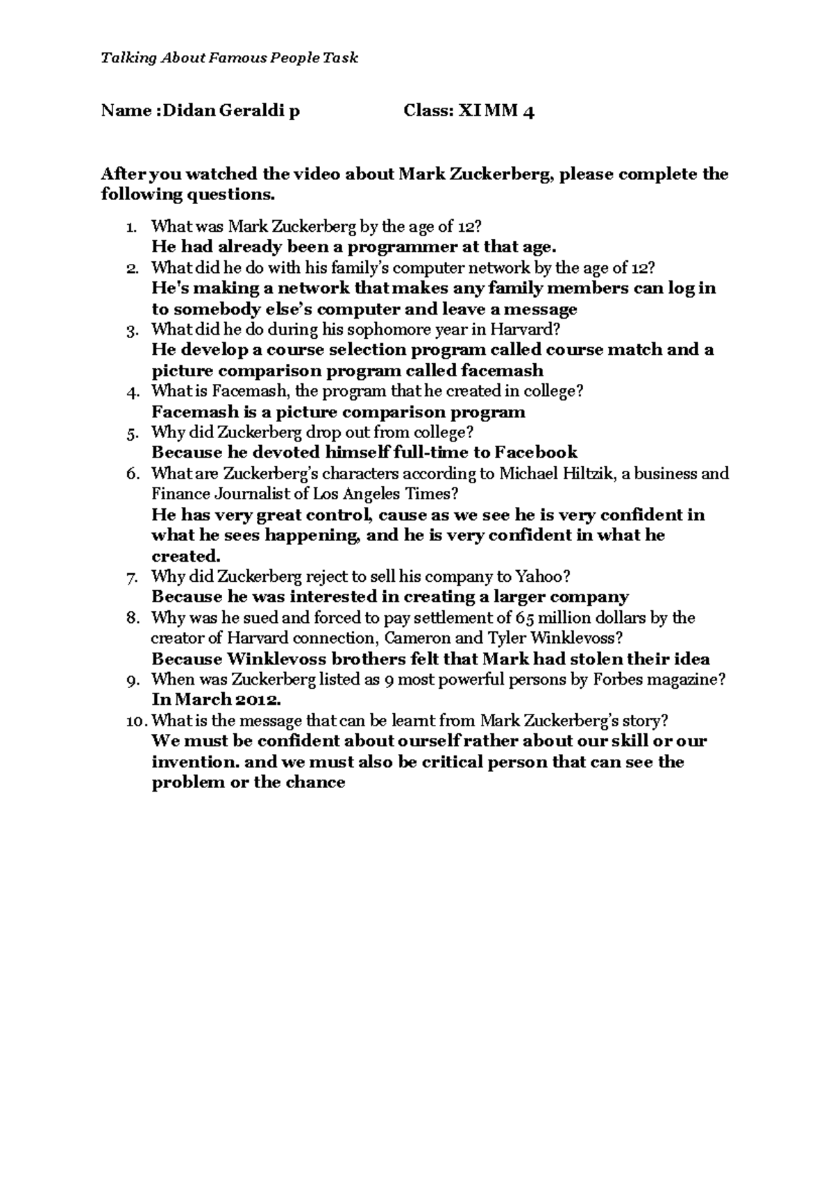 Talking About Famous People Task - What was Mark Zuckerberg by the age ...