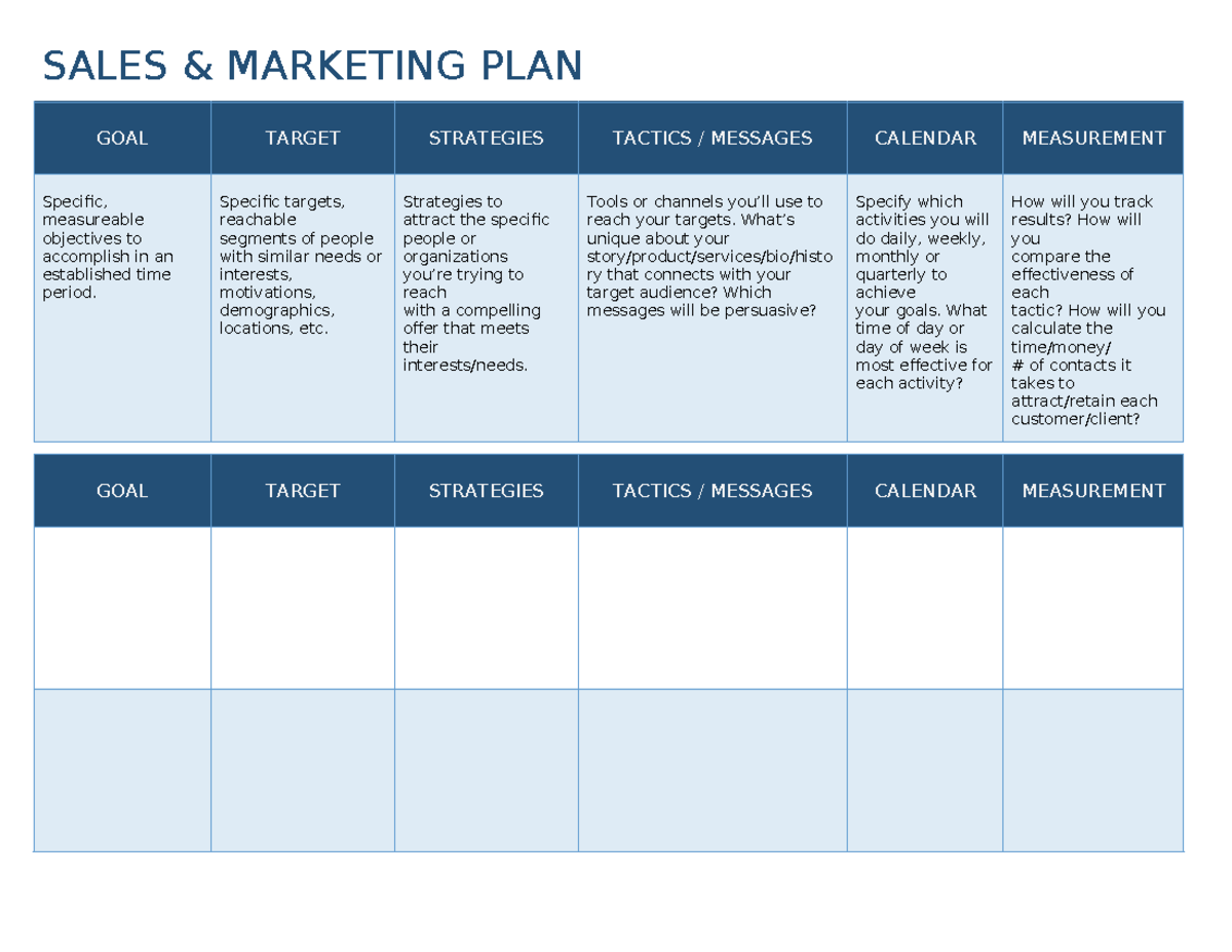 Sales Marketing Plan - SALES & MARKETING PLAN GOAL TARGET STRATEGIES ...