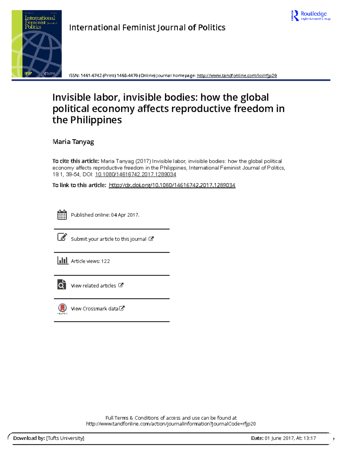 Invisible labor invisible bodies - 1080/14616742. To link to this ...