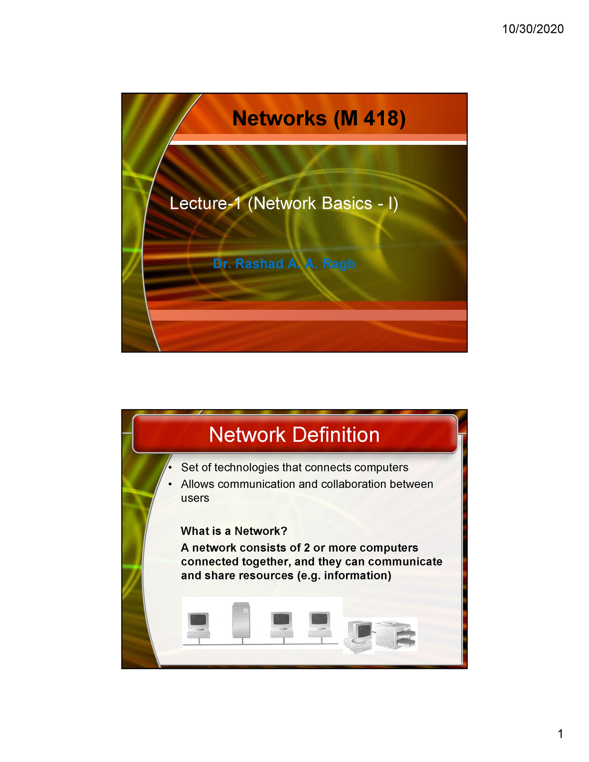 Computer Networks - Lecture 1 - Networks (M 418) Lecture-1 (Network ...