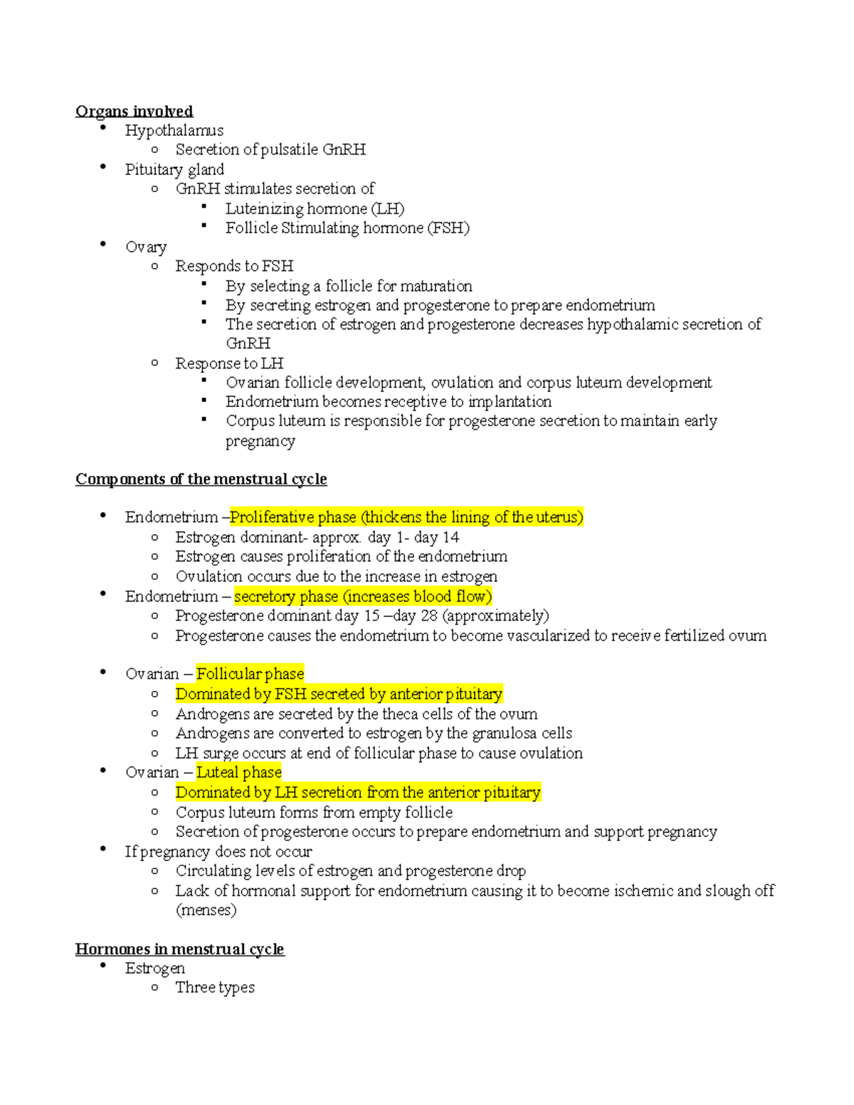Maternal Nursing One note Organs involved Hypothalamus o Secretion