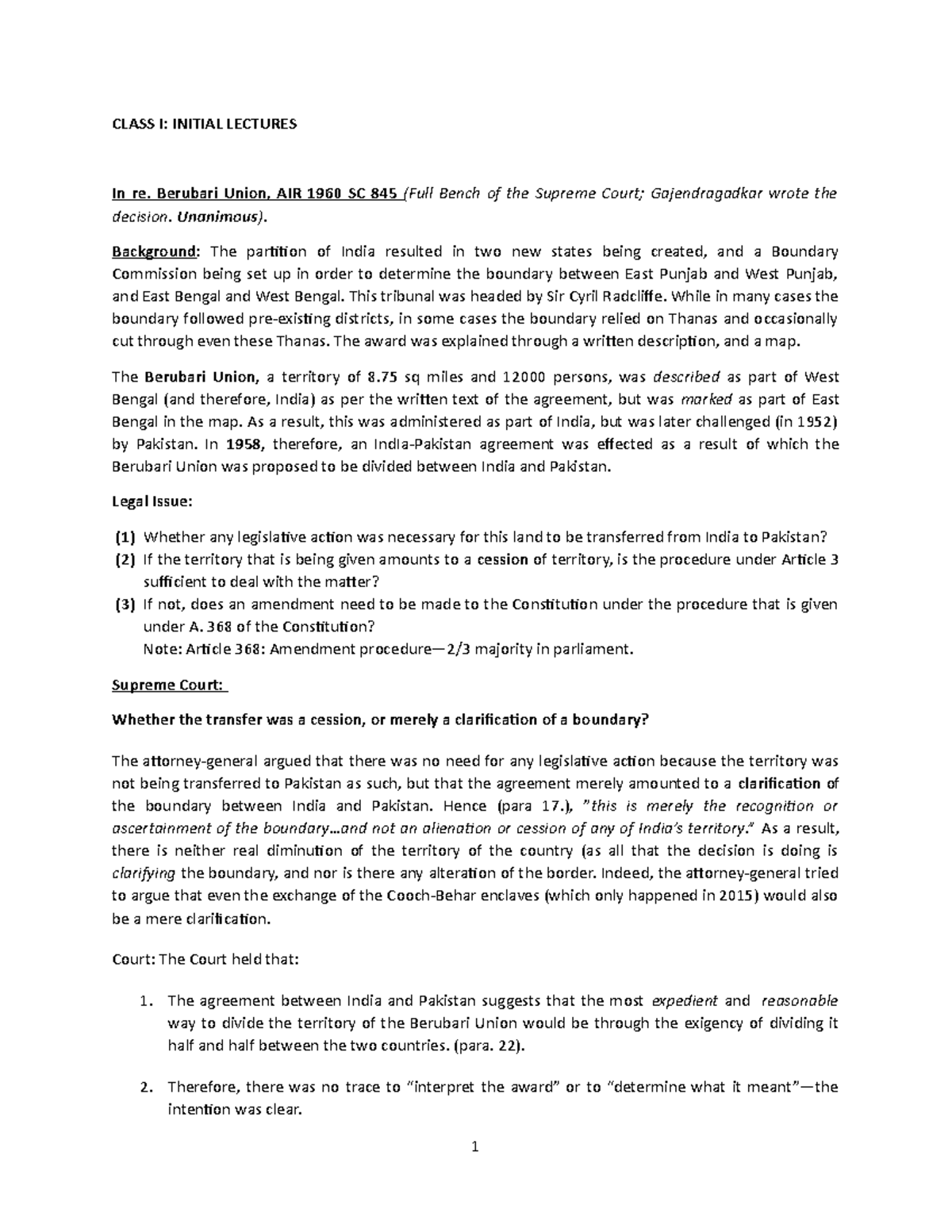 1 and 2 union and its territories federalism class i initial