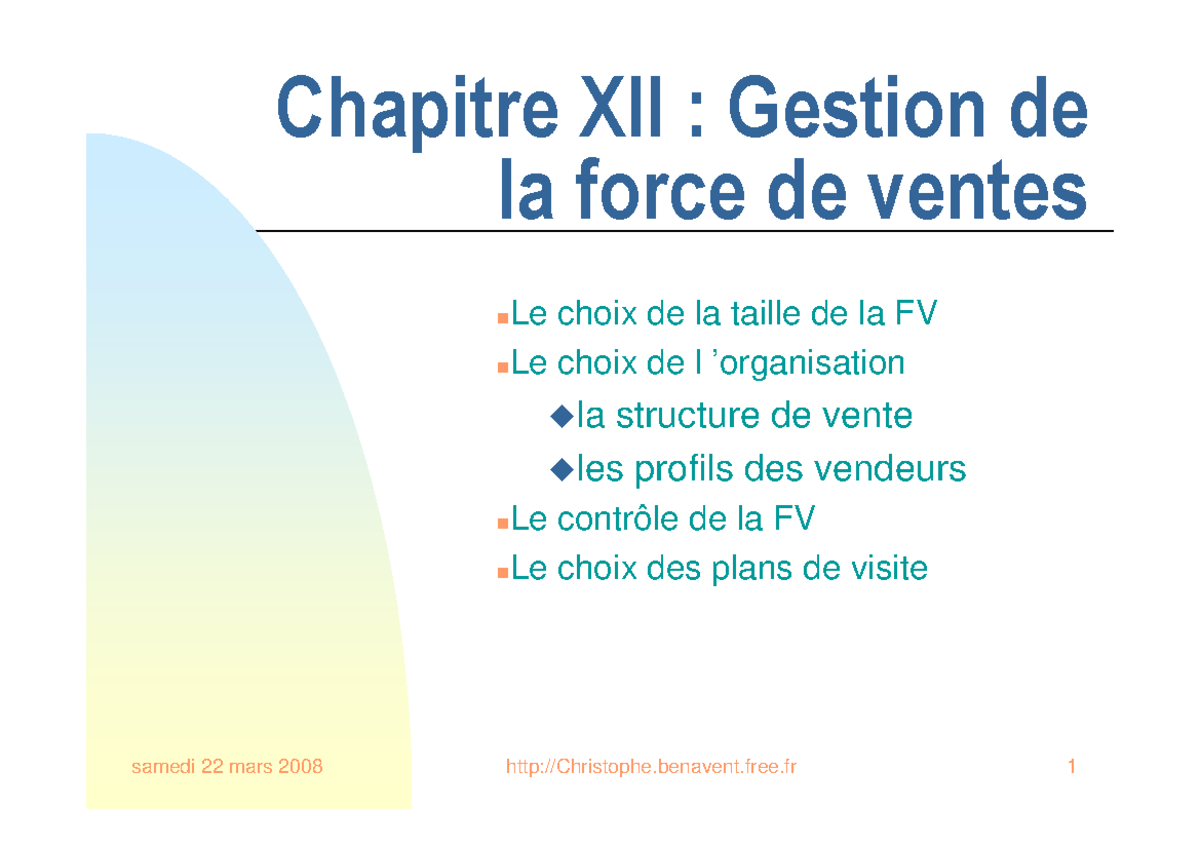 Cours de marketing gestion des forces de vente chapitre 10 - - Studocu