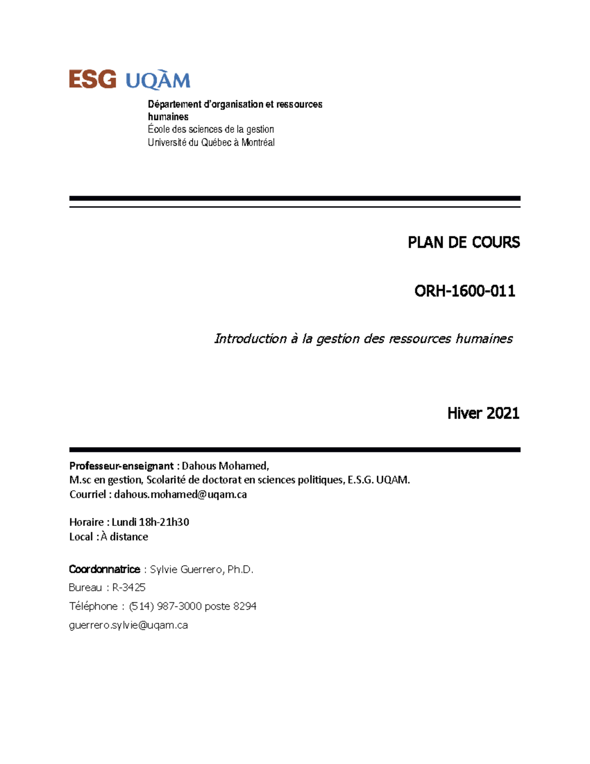 Plan Du Cours-ORH1600-011-H2021 - PLAN D E CO UR S ORH-1600 ...