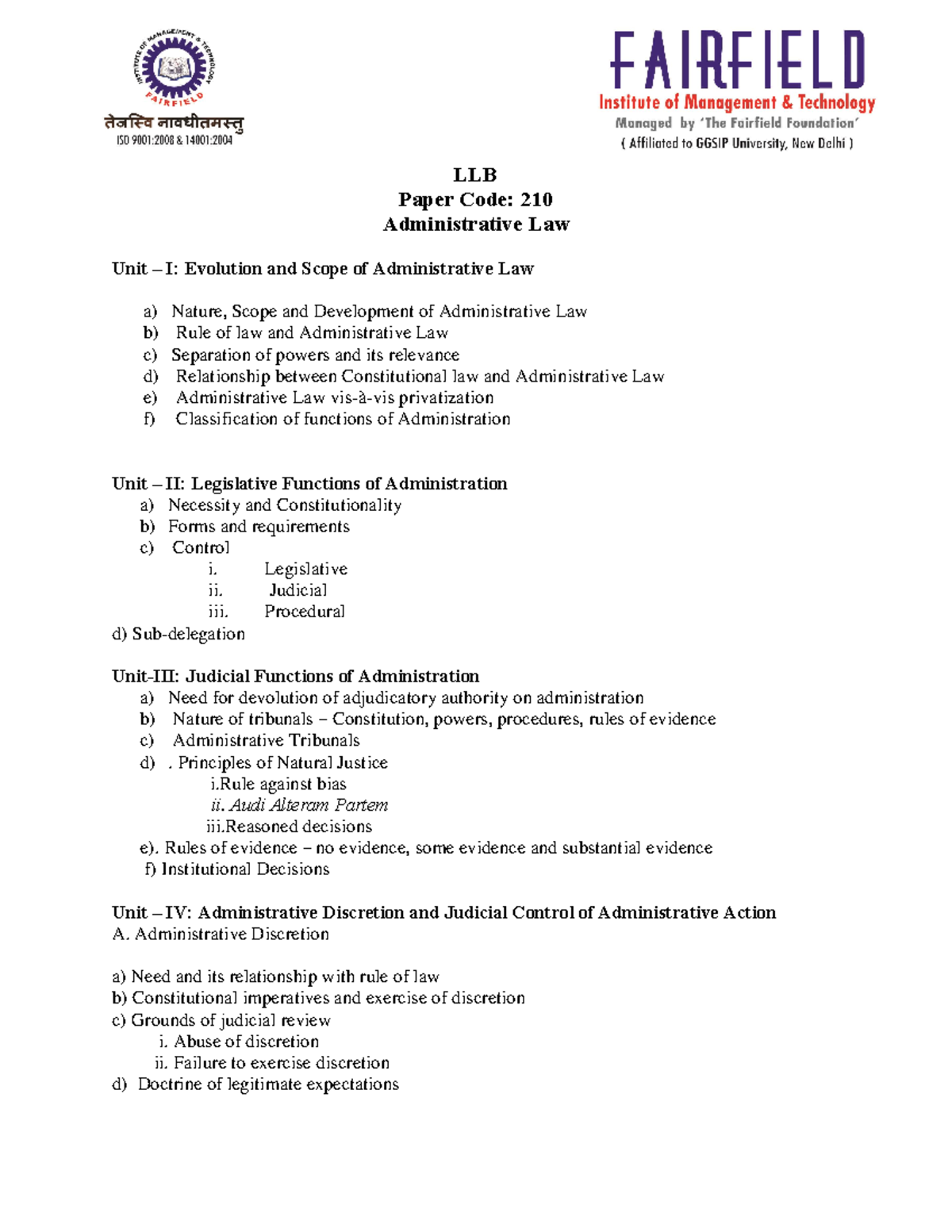 Ballb 210 - Administrative Law Notes - LLB Paper Code: 210 ...