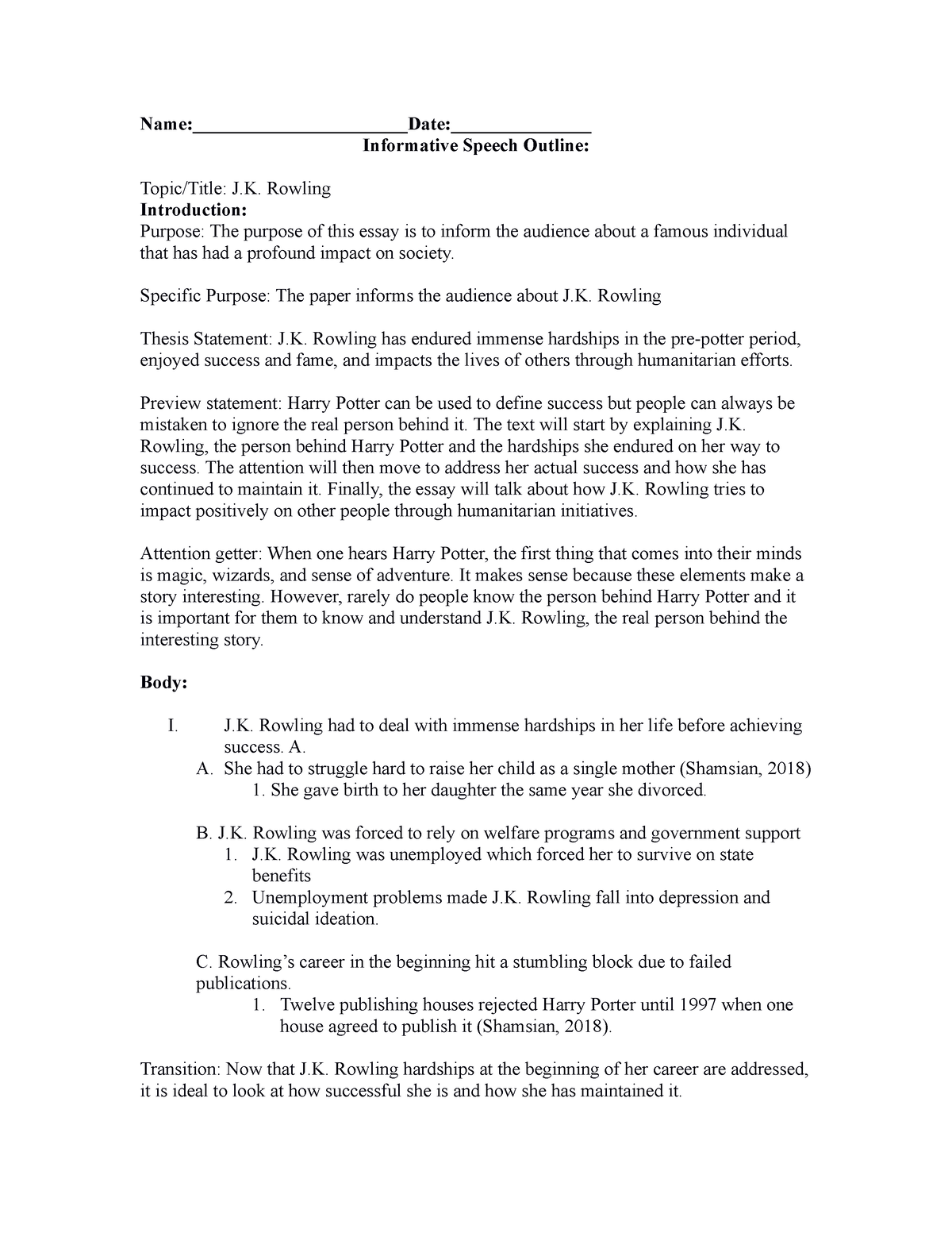 Informative Speech Outline Template(1) - Name:________Date: Informative ...