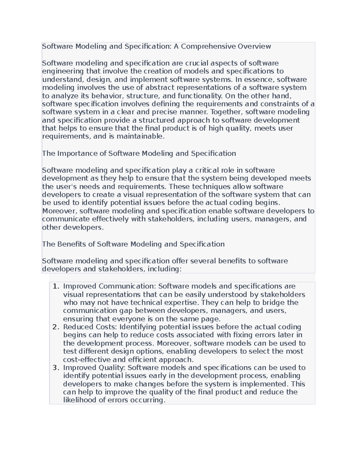 Software Modeling and Specification - A Comprehensive Overview ...