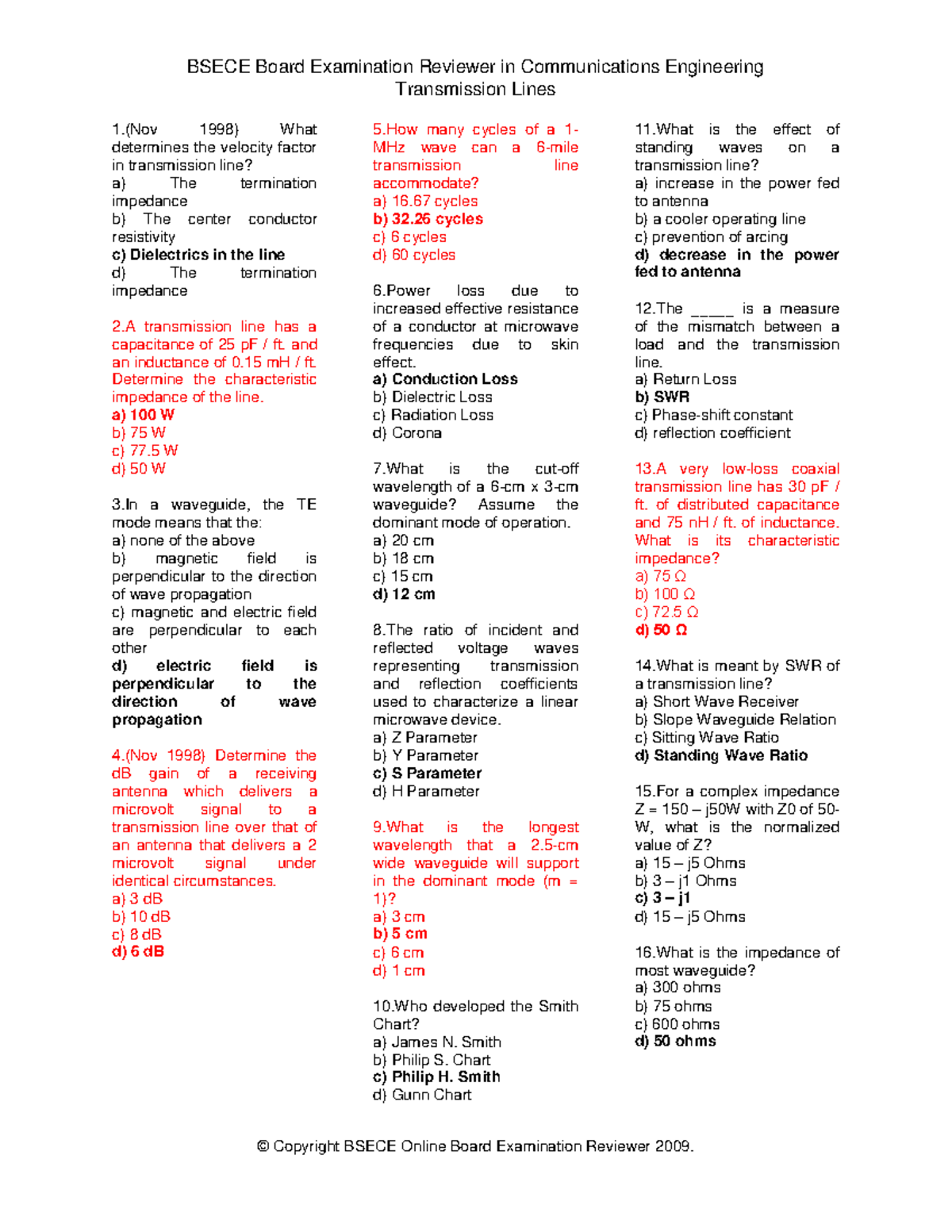 MCQ in Electronics Transmission Lines Transmission Lines 1.(Nov