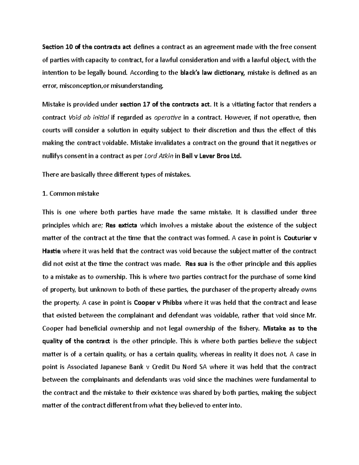 Vitiating factors of a valid contract as per the laws of Uganda ...