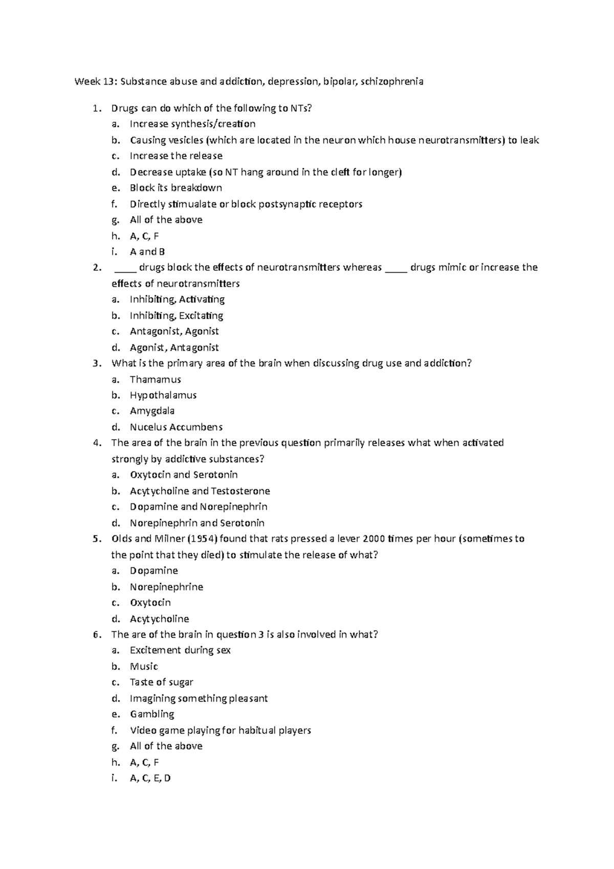 Week 13 MCQ Substance abuse and addiction, depression, bipolar ...