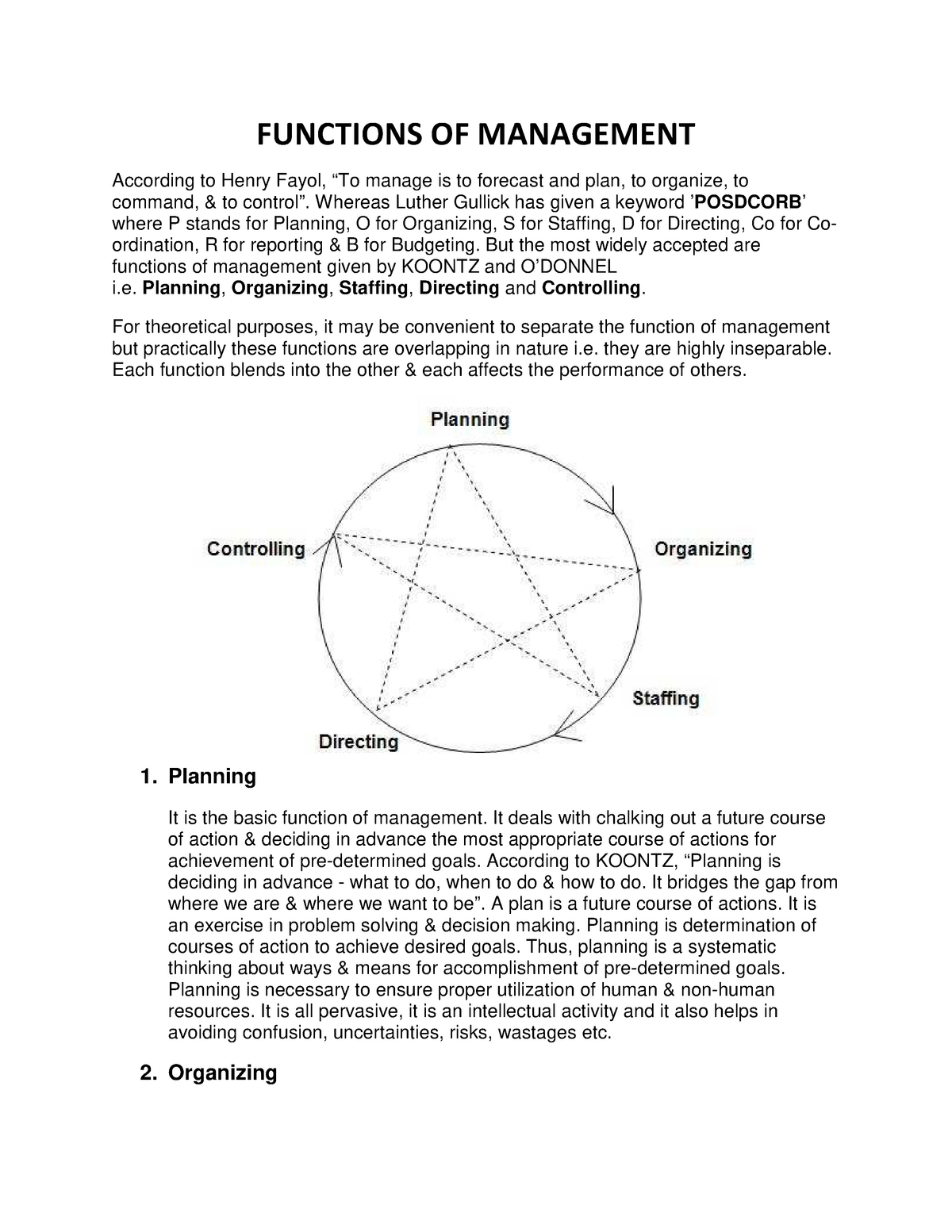 essay questions on functions of management