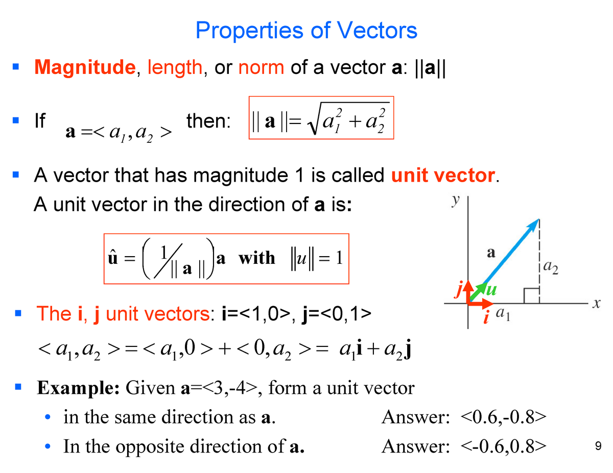 Lecture 02 Vectors Review 9 Properties Of Vectors Magnitude Length Or Norm Of A 5875