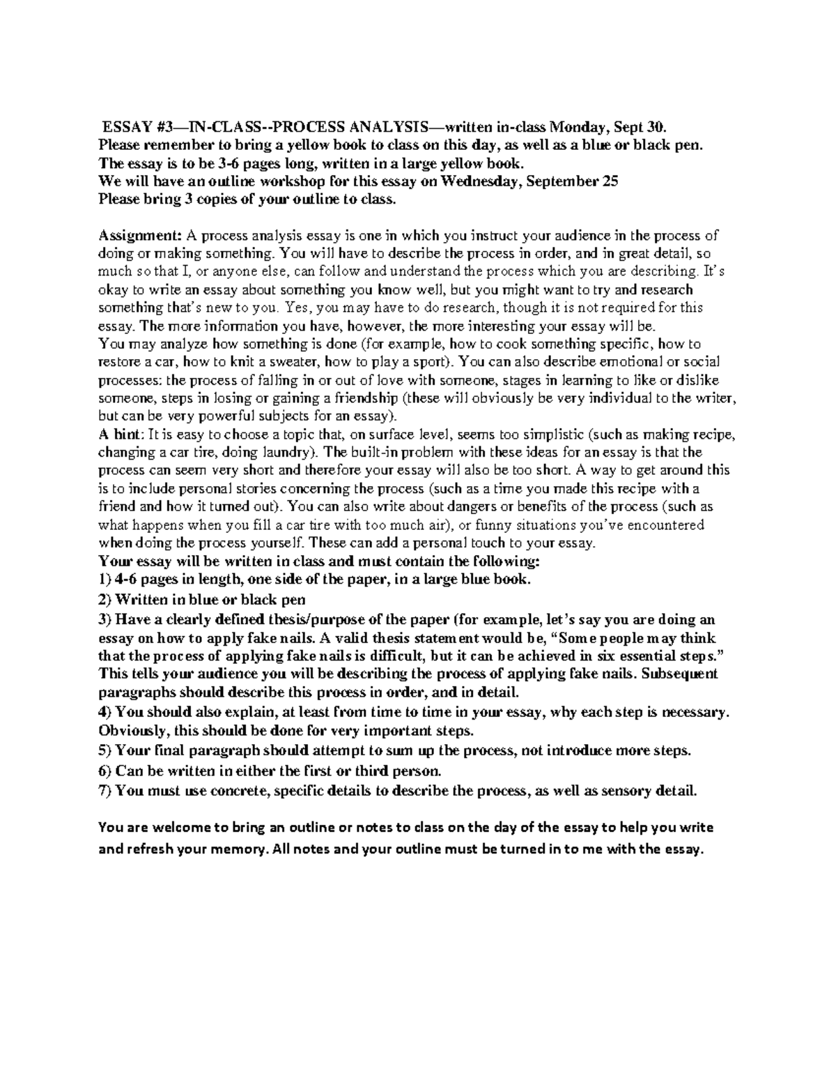 ENGL1A Essay 3 - ESSAY #3—IN-CLASS-PROCESS ANALYSIS—written in-class ...